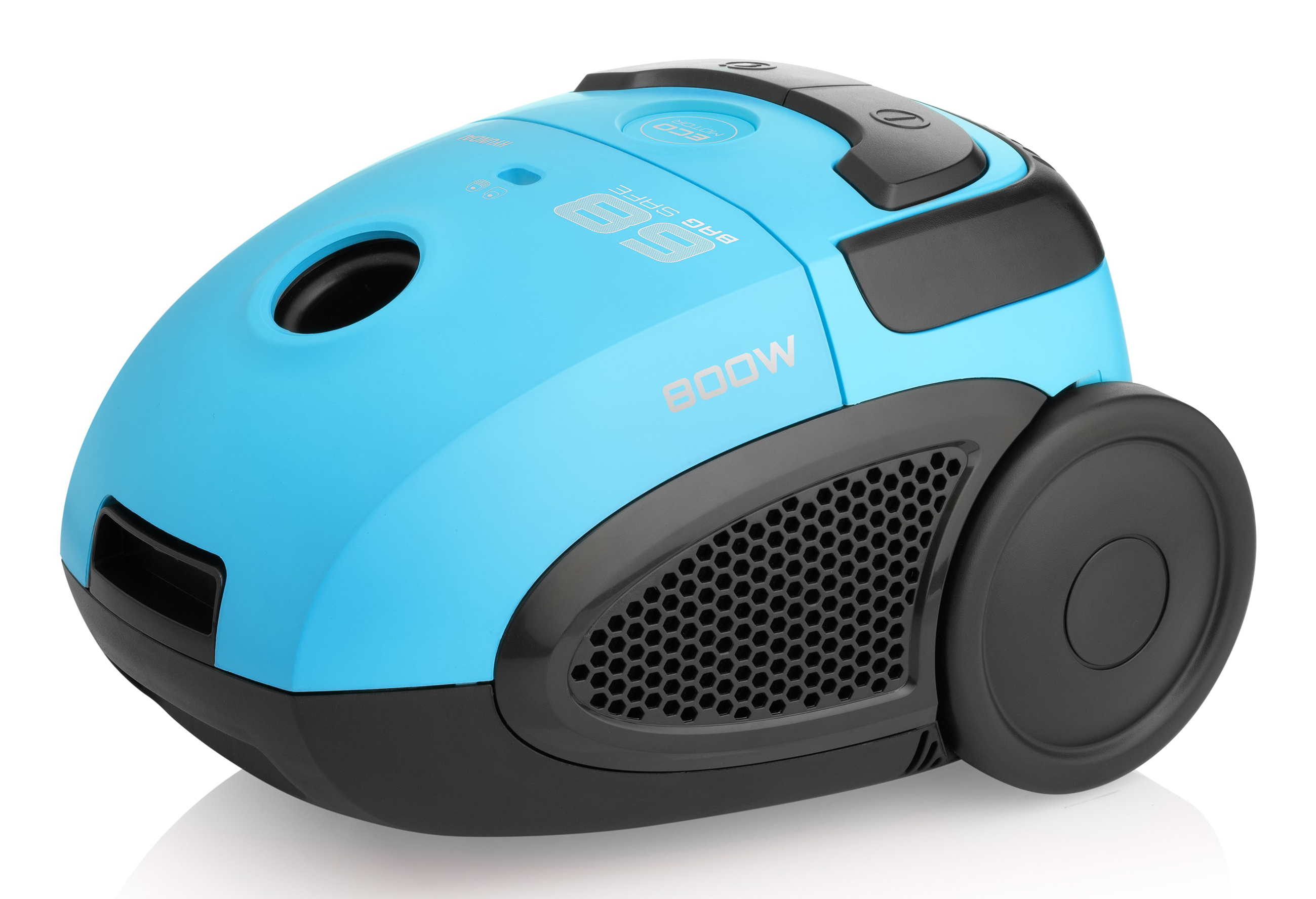 Ein blauer und schwarzer Staubsauger mit der Aufschrift 800W.