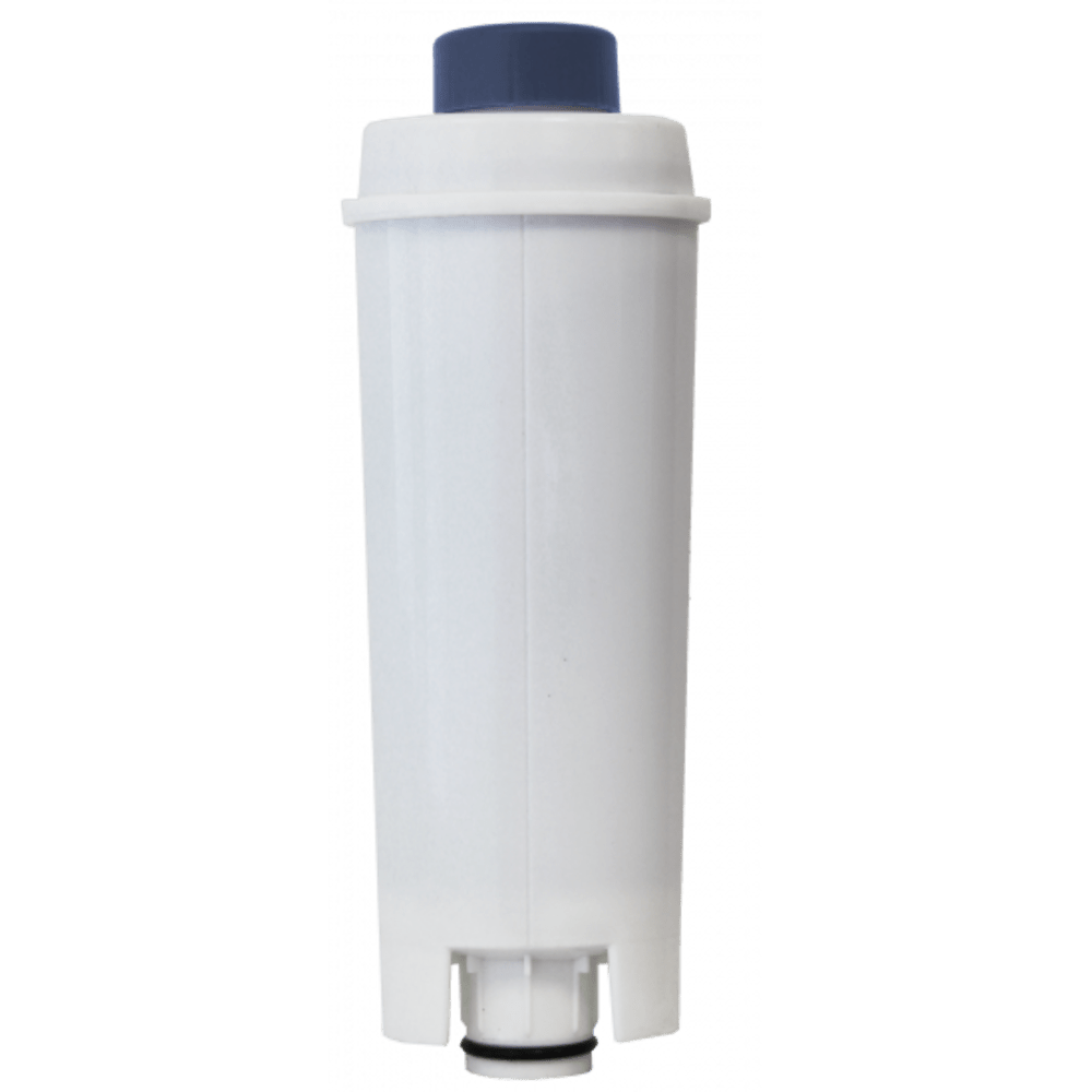 Ein weißer Wasserfilterkartusche mit blauem Deckel.