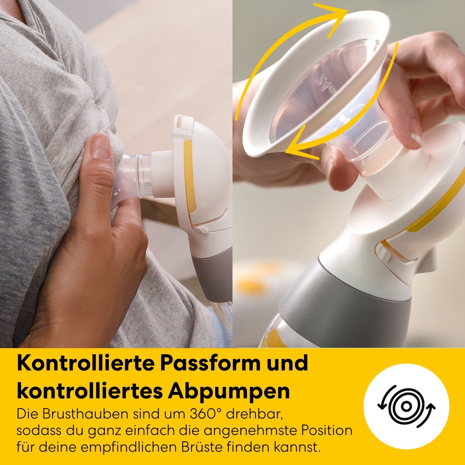 Brustpumpe mit drehbarer Flansch-Einheit, für eine bequeme Position.