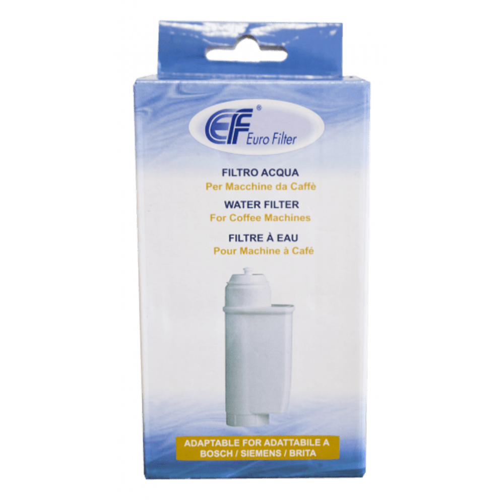 Verpackung eines Wasserfilters für Kaffeemaschinen mit Mehrsprachenbeschriftung.