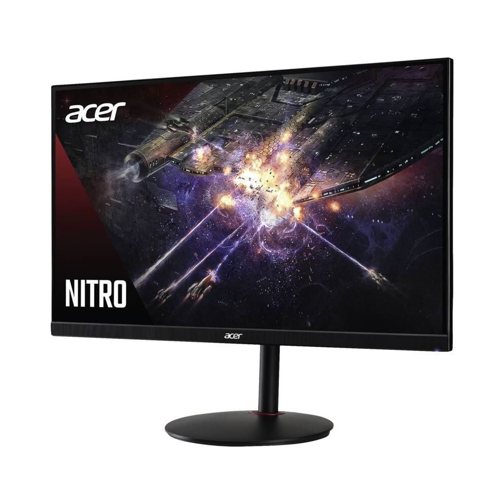 Monitor Acer Nitro wyświetla scenę bitwy kosmicznej z eksplozjami.