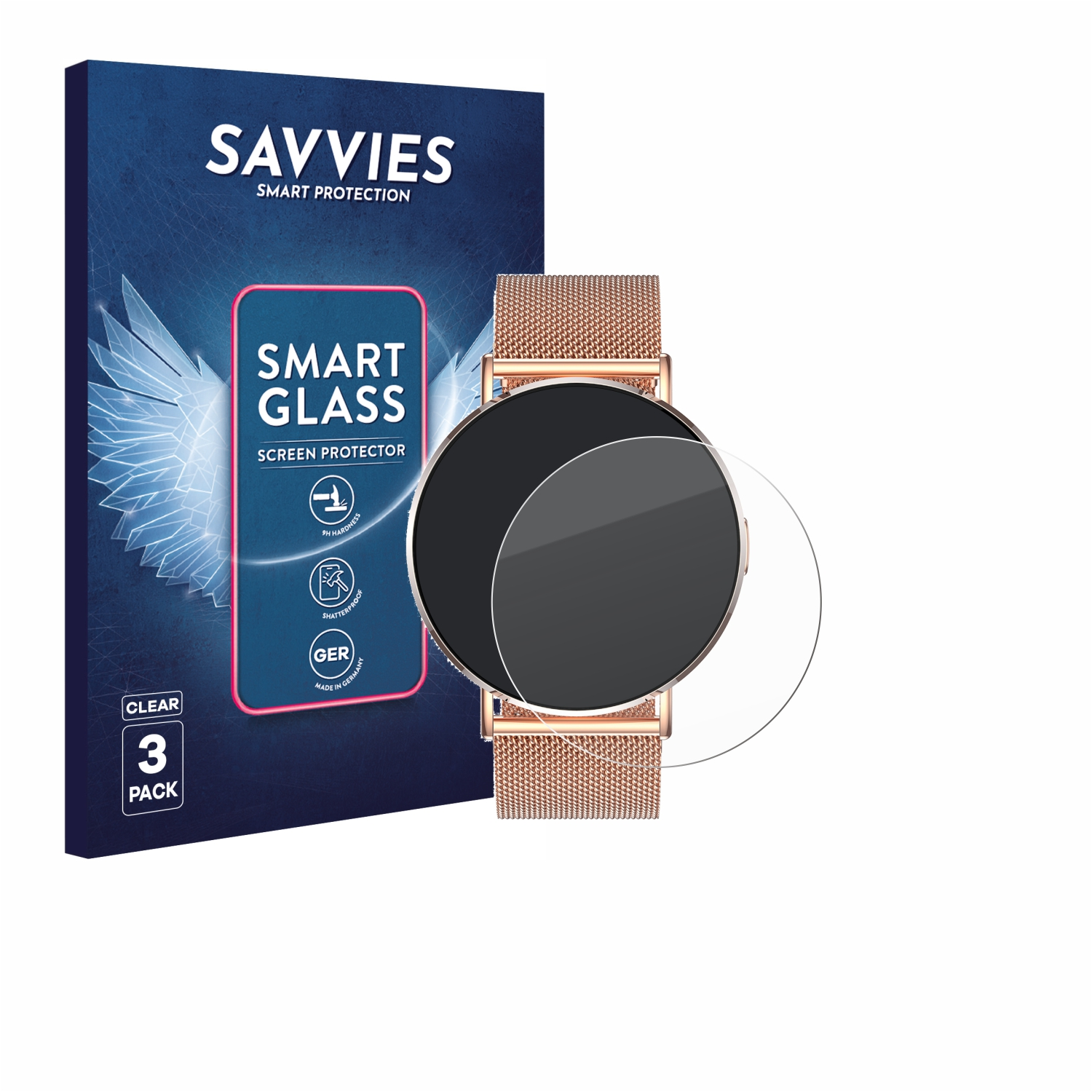 Savvies Smart Glass Displayschutzfolie für Smartwatches, 3er Pack.