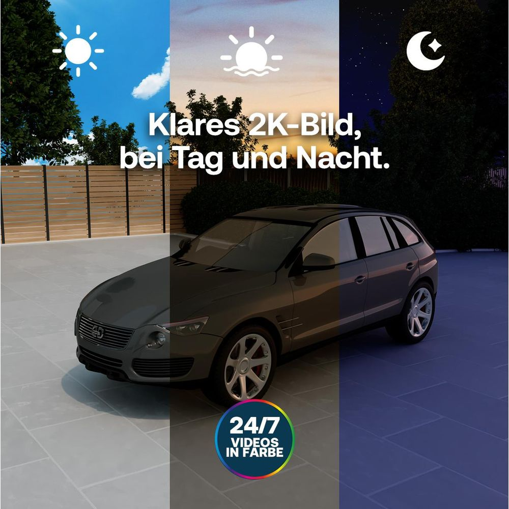 Une voiture est montrée de jour et de nuit. Vidéos couleur 24h/24.