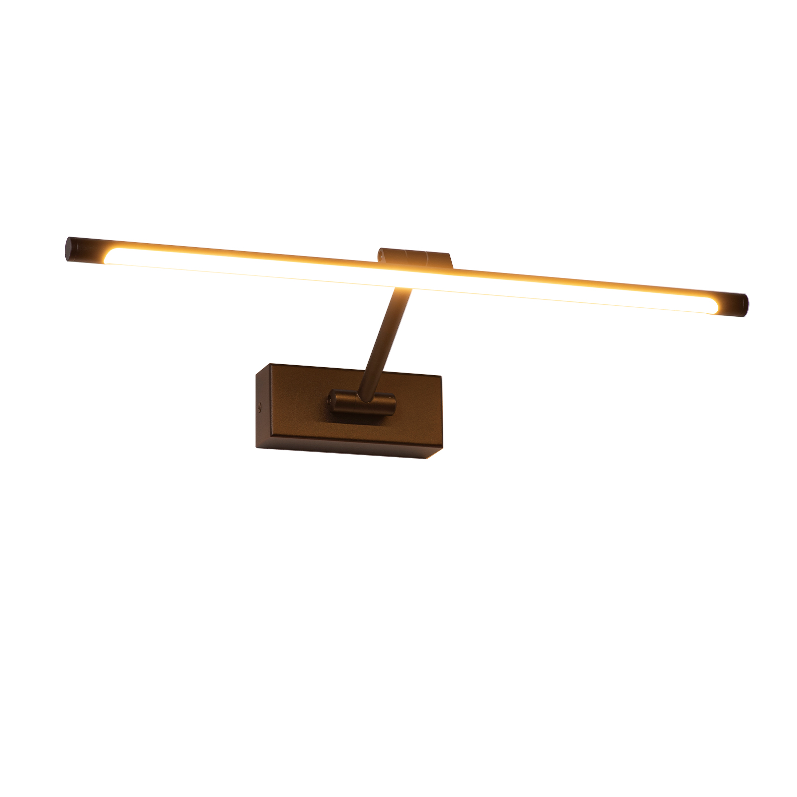 Un aplique de pared delgado y oscuro con una barra larga e iluminada.