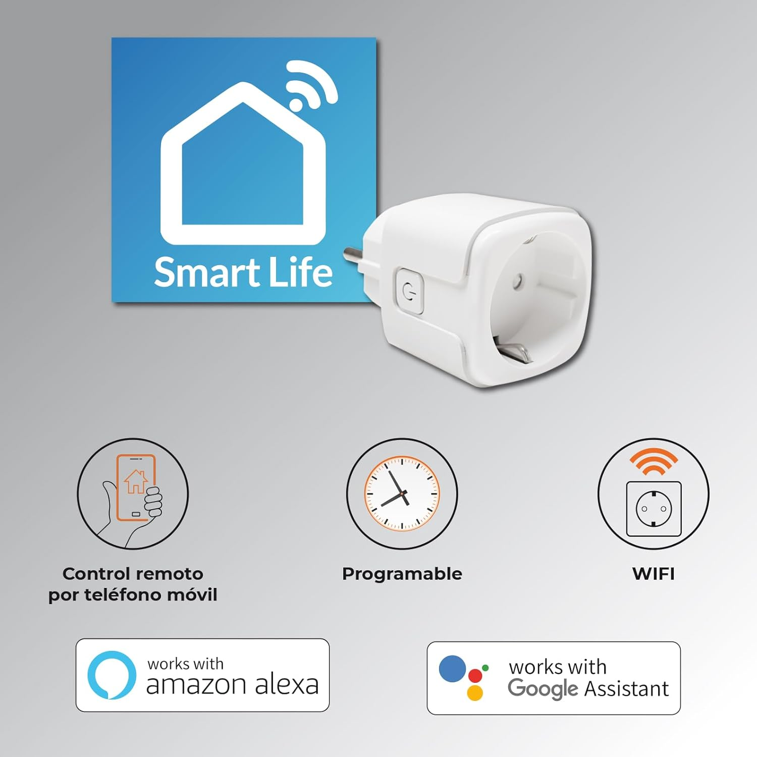 Enchufe Smart Life con control por app, programación y WiFi. Compatible con Alexa y Google.