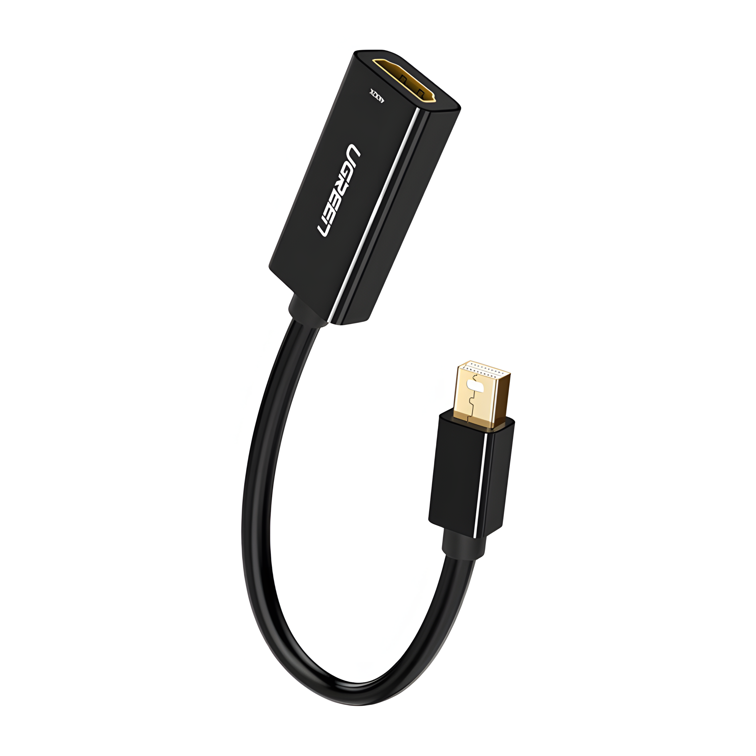 Czarny adapter kablowy z łączami HDMI i Mini DisplayPort.