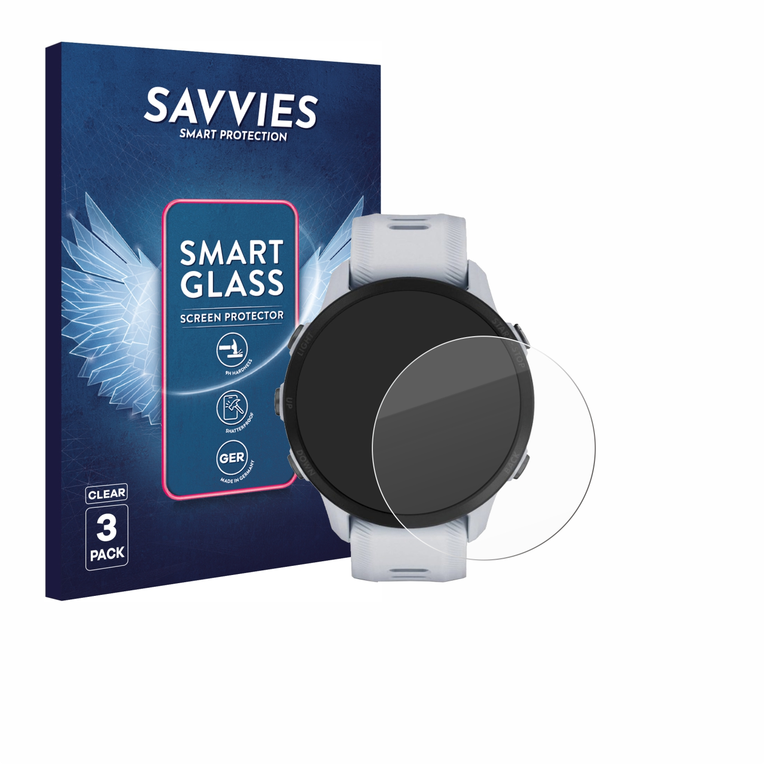 Savvies Smart Glass Displayschutzfolie für Smartwatches, 3 Stück im Paket.