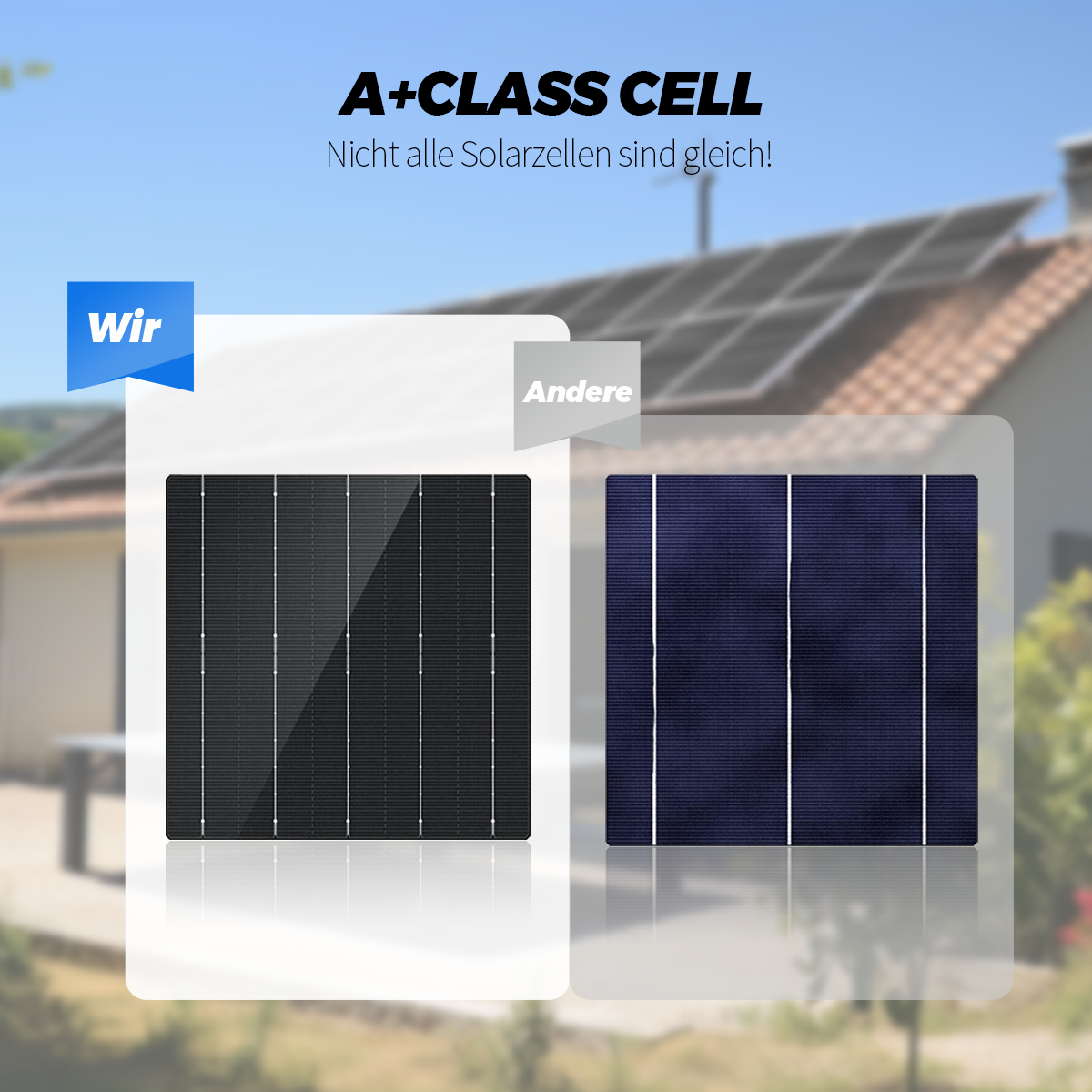 Vergleich von Solarzellen: 'Wir' (links) vs. 'Andere' (rechts).