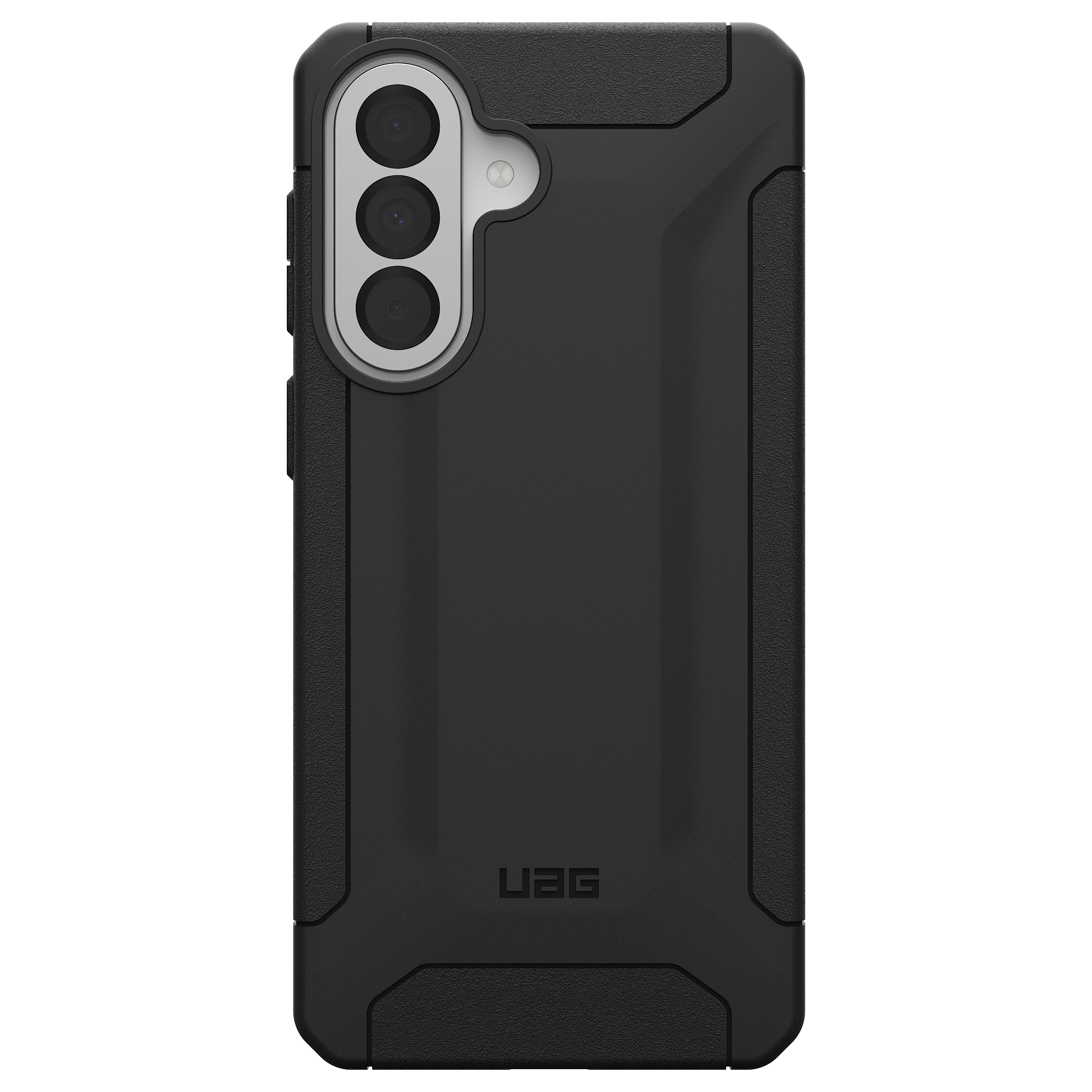 Schwarze Handyhülle mit drei Kameras und UAG-Logo.