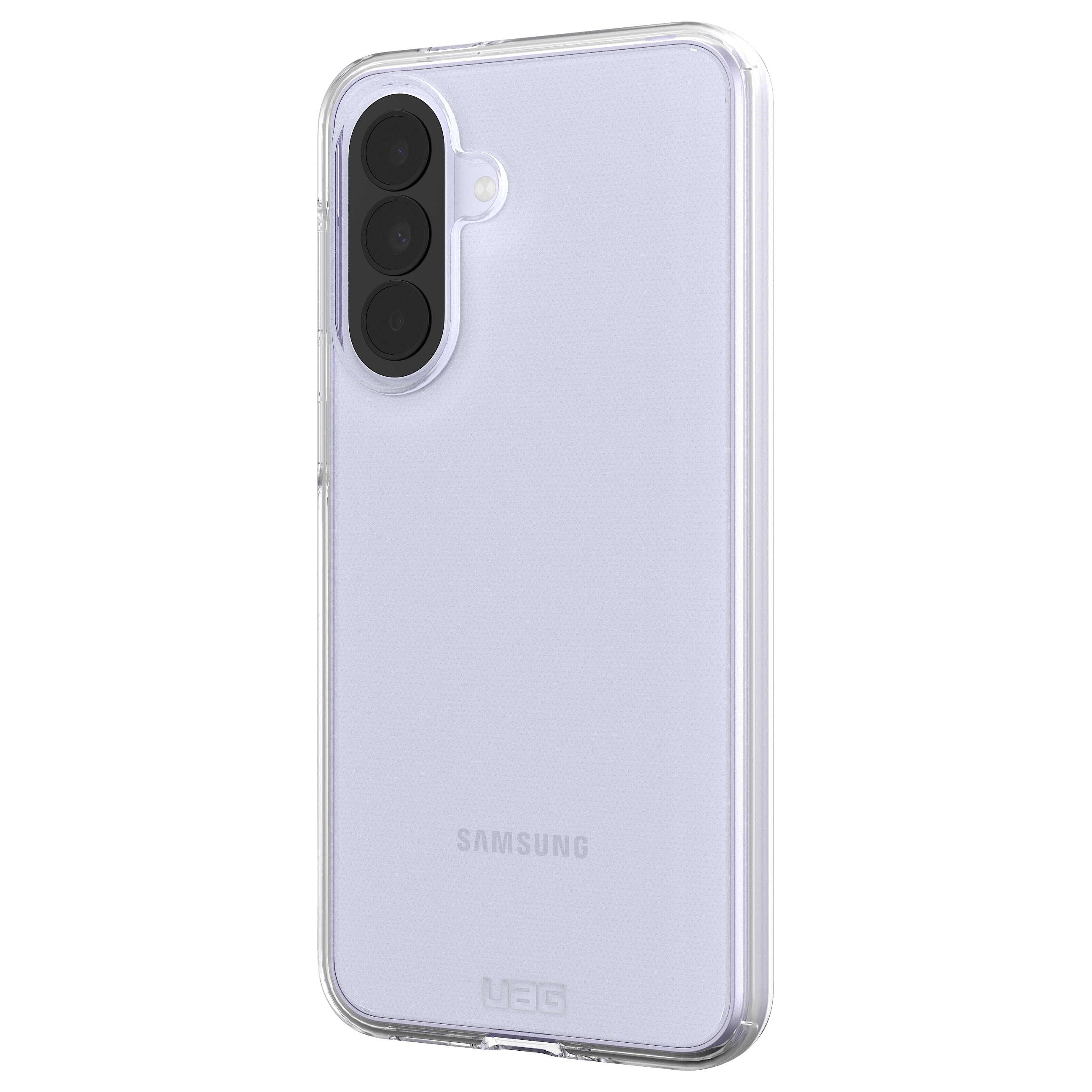 Durchsichtige Handyhülle mit Kamerausschnitt und Samsung-Logo.