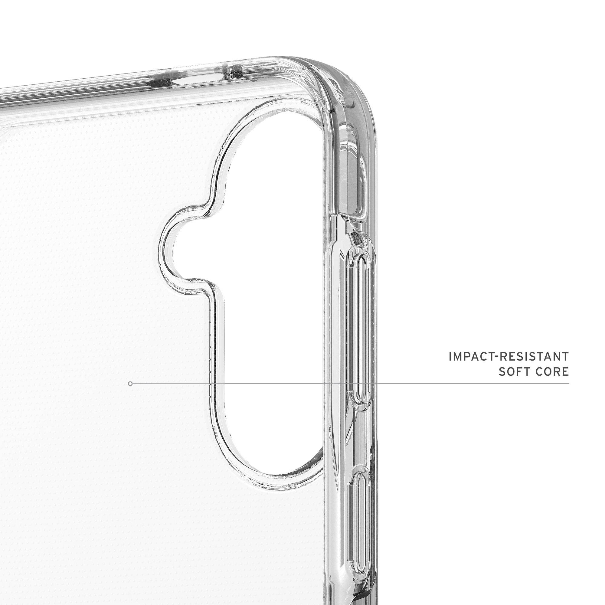 Transparenter Handyhülle mit verstärkten Kanten und Textur.