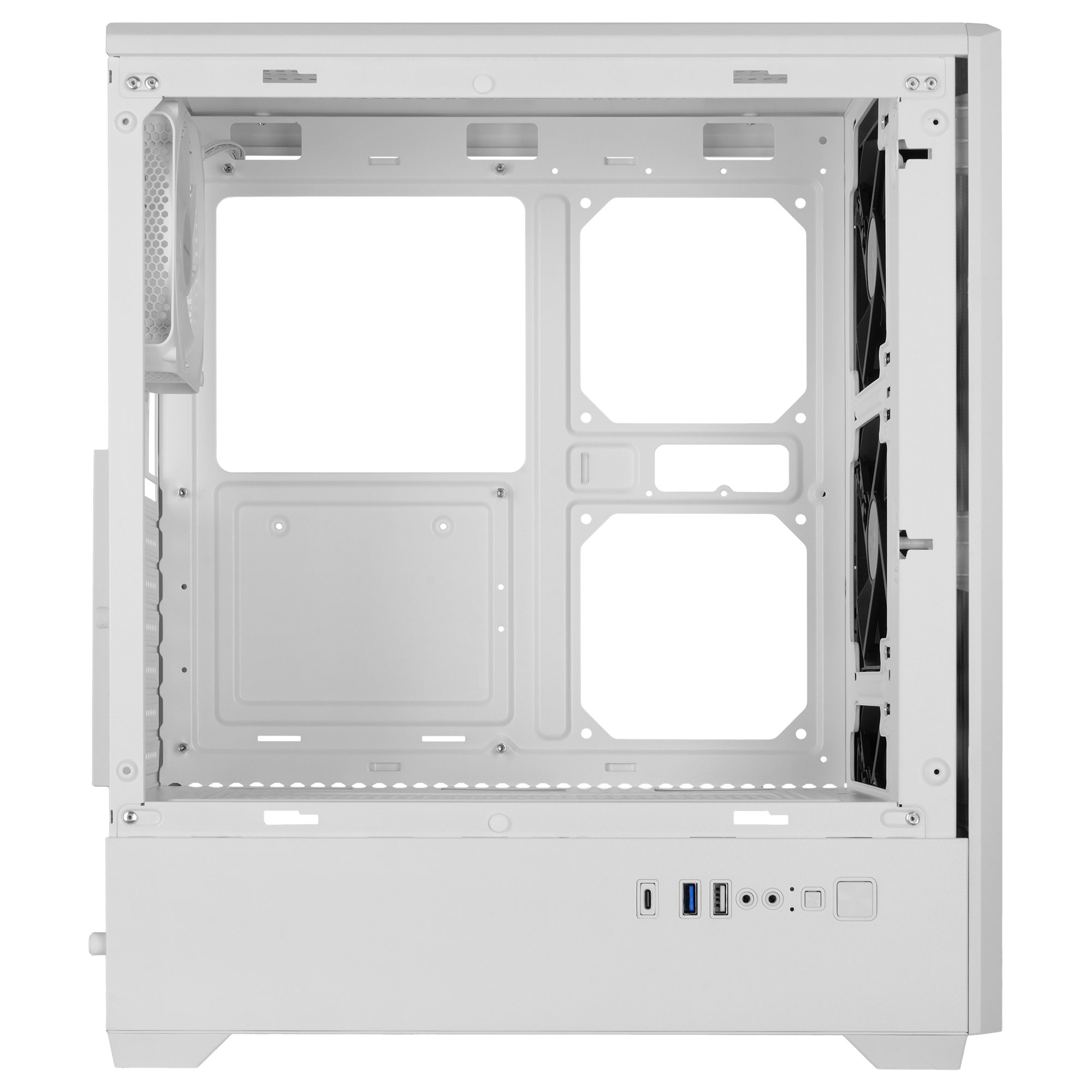 Case del computer bianco con ventole e porte anteriori.