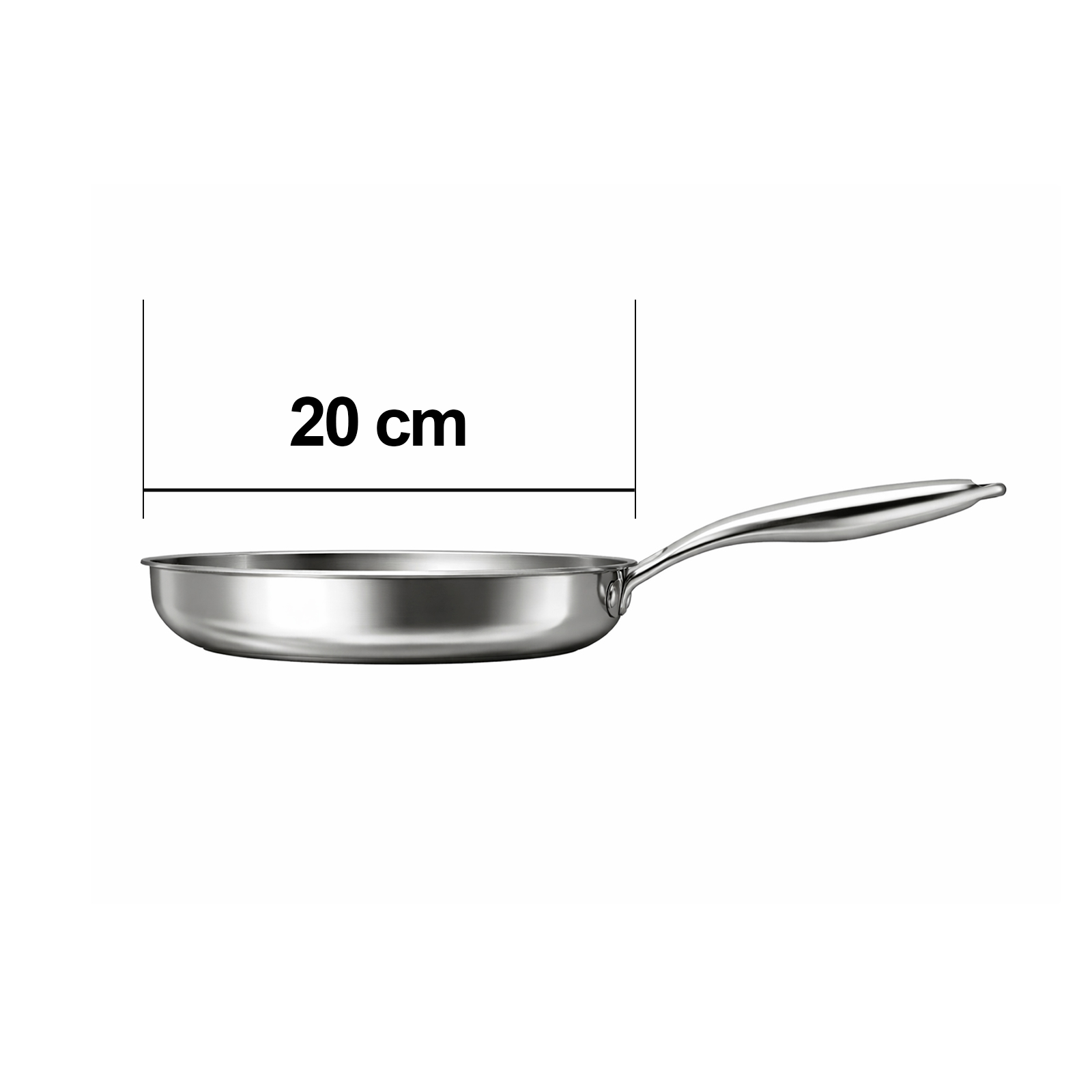 Une poêle en acier inoxydable de 20 cm avec un long manche.