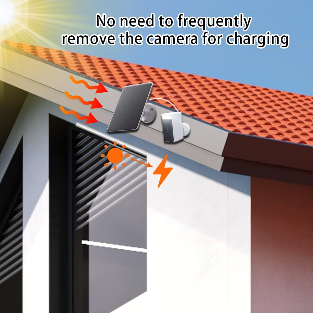 Solarpanel und Kamera am Dach. Sonne lädt auf. Keine häufige Aufladung nötig.