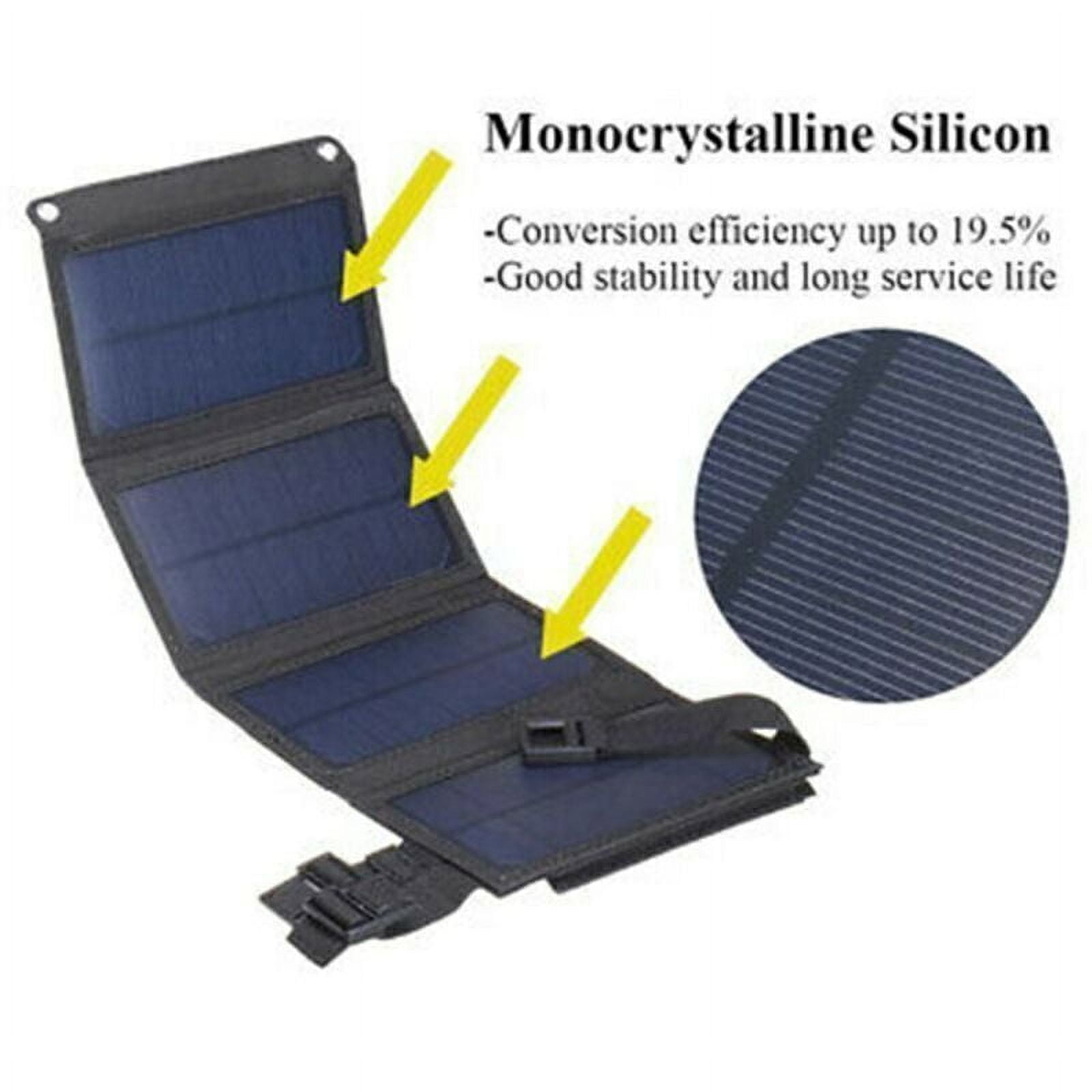 Ein aufklappbares Solarpanel mit blauen Zellen und schwarzen Rändern.
