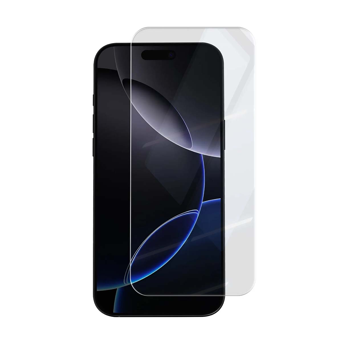 Ein Smartphone mit einem Displayschutz, das auf einem weißen Hintergrund liegt.
