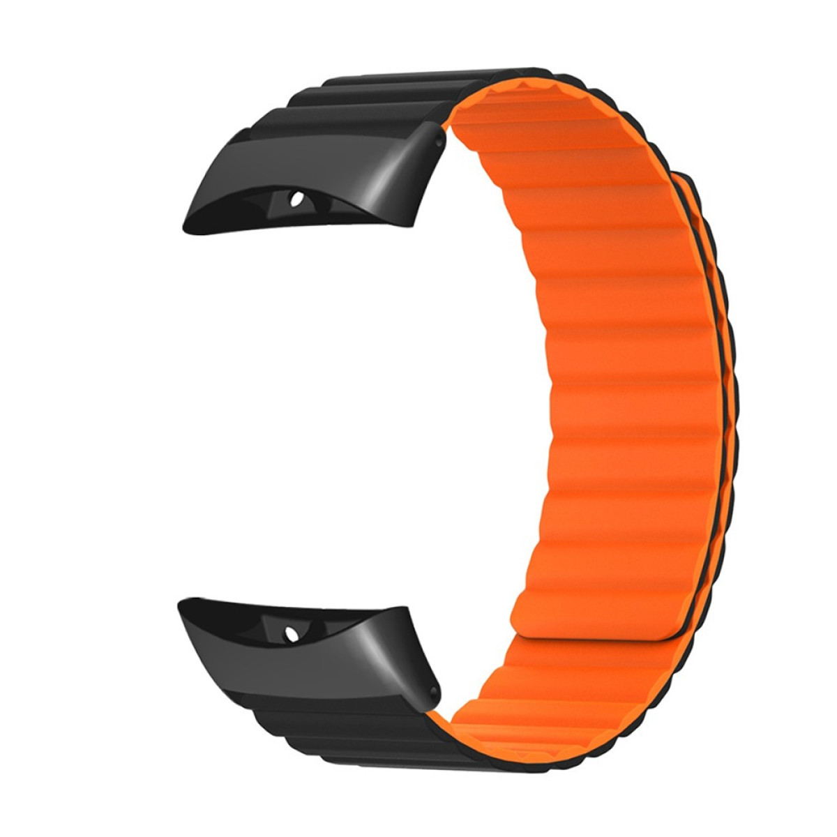Schwarzes und oranges Armband für Smartwatches mit magnetischem Verschluss.