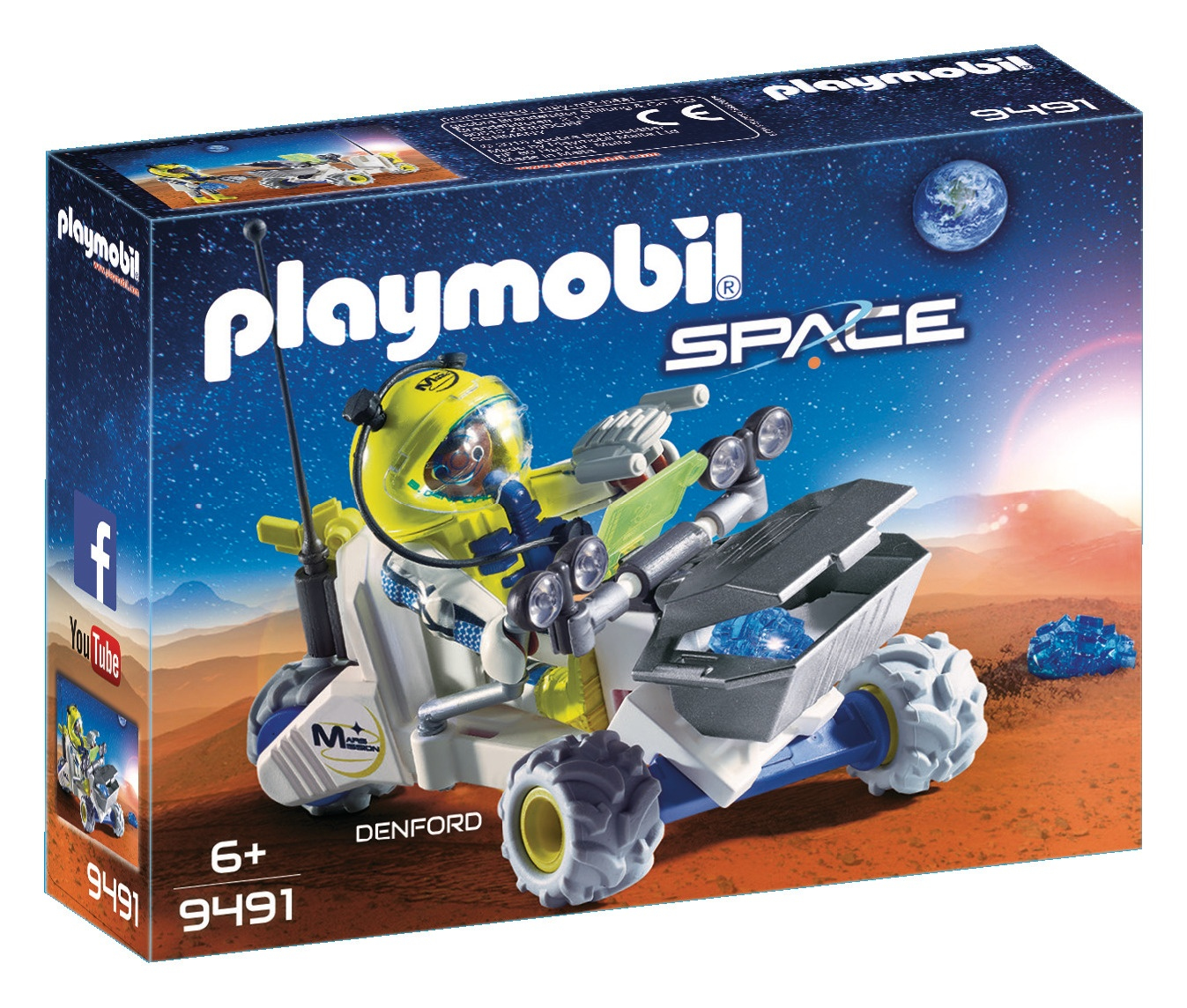 Scatola giocattolo Playmobil Space con rover marziano e astronauta in tuta gialla.