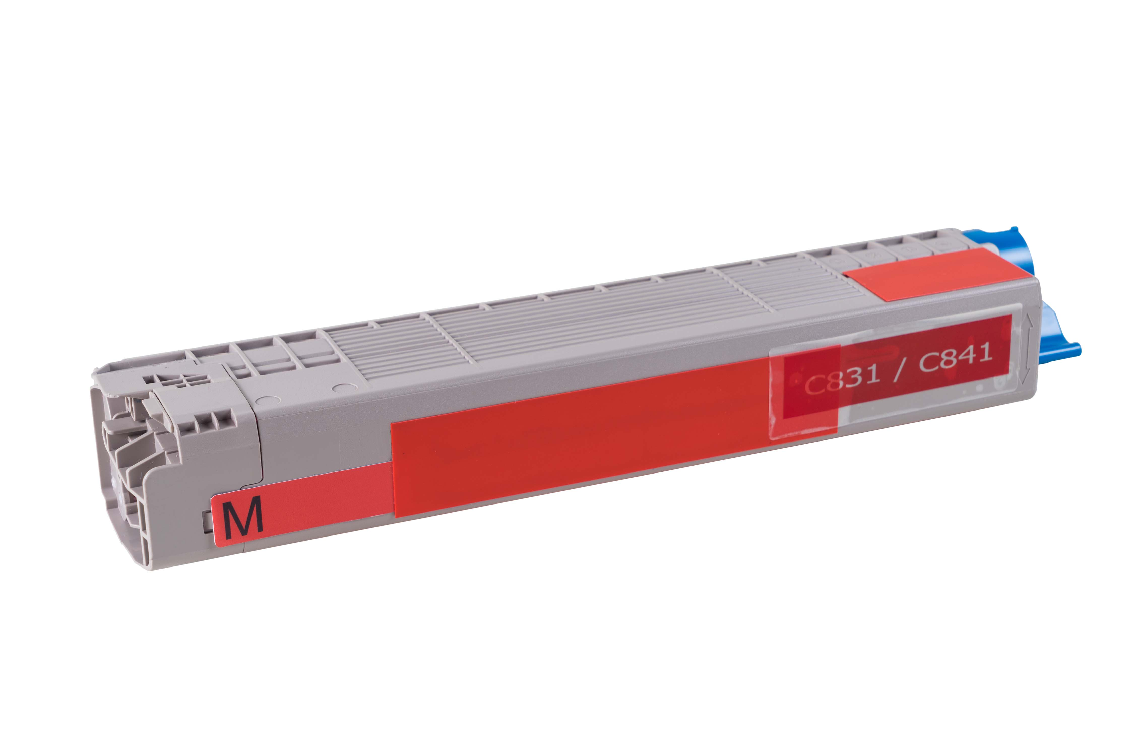 Cartouche de toner grise avec étiquette rouge indiquant "C831 / C841".