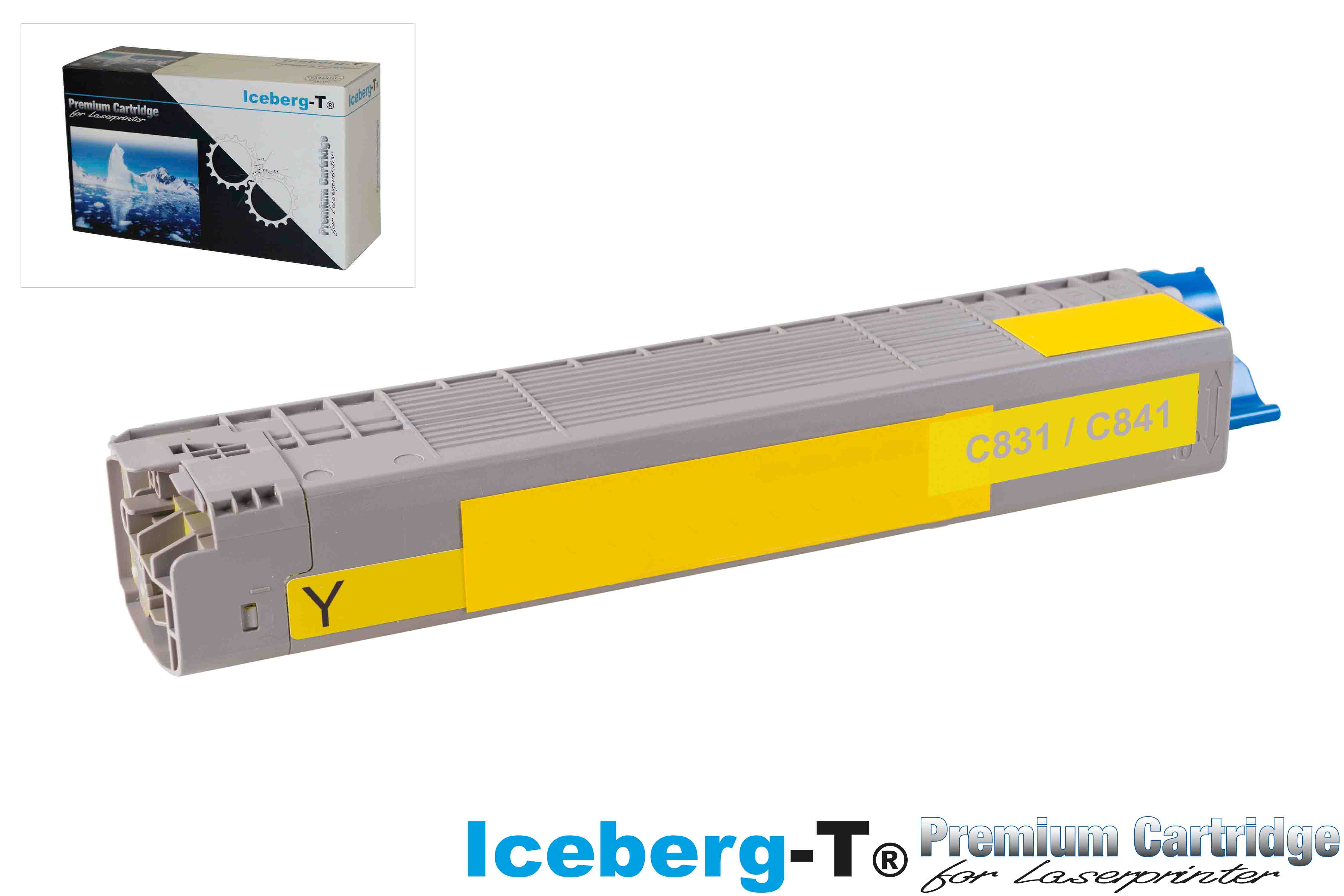 Grauer Toner für Laserdrucker mit gelben Markierungen und Beschriftung C831/C841.