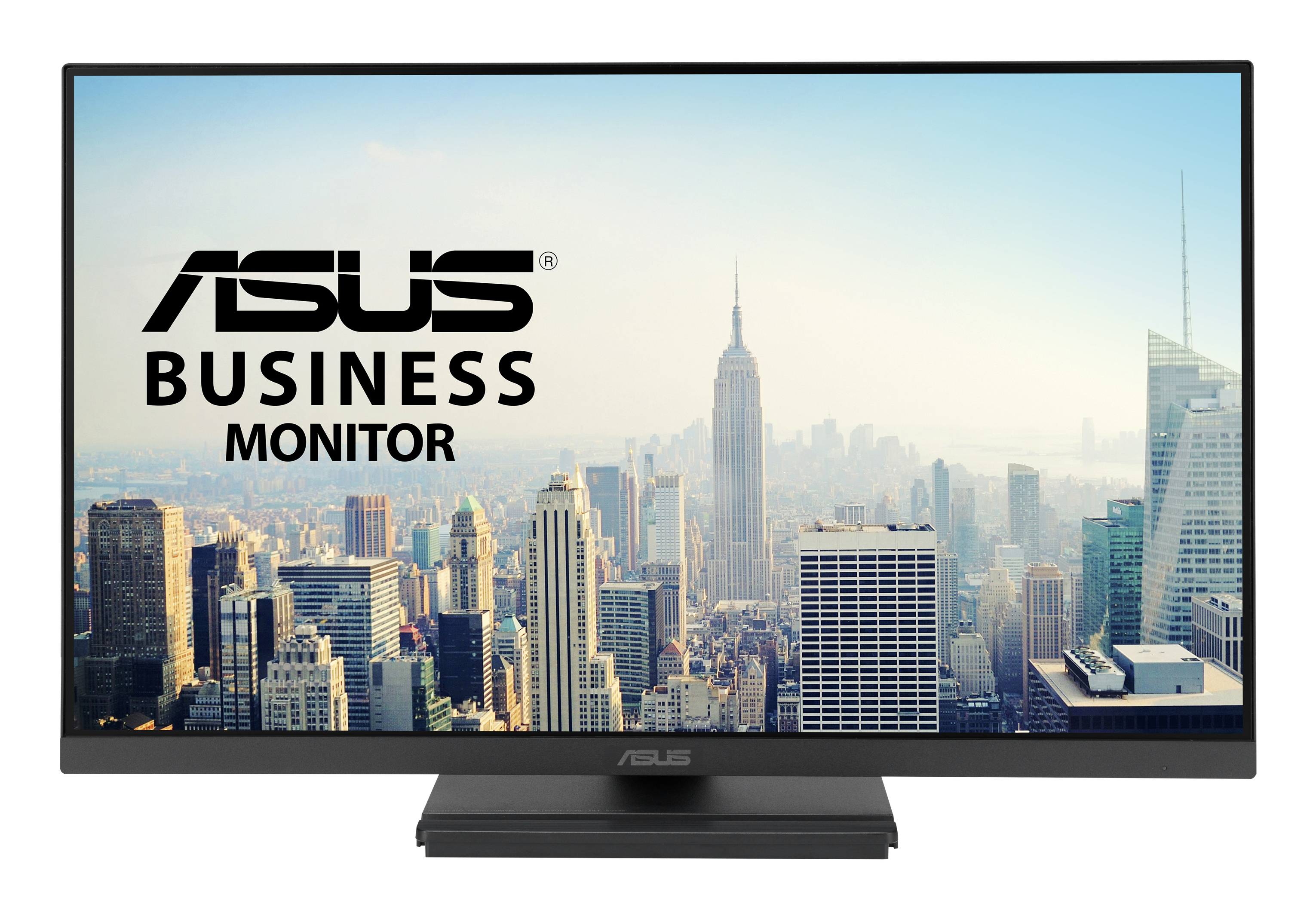 Monitor ASUS Business wyświetla panoramę Nowego Jorku z Empire State Building.