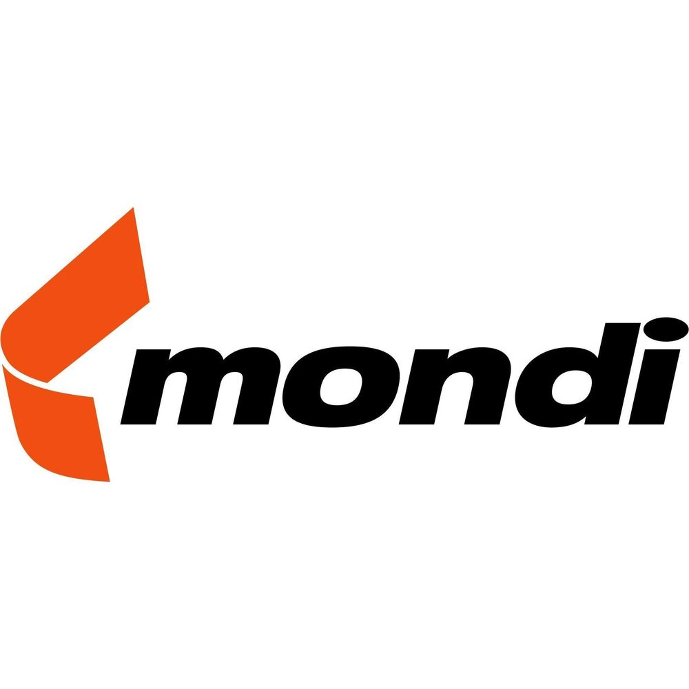 Das Mondi-Logo mit einem orangefarbenen Symbol und schwarzem Text.