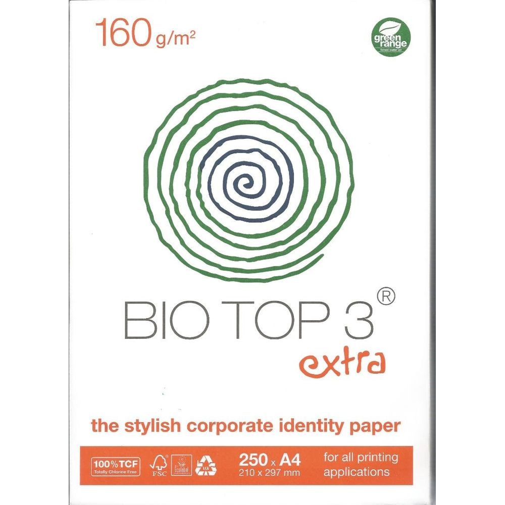 Papierpackung mit Logo und Aufdruck: BIO TOP 3 extra, 160 g/m².