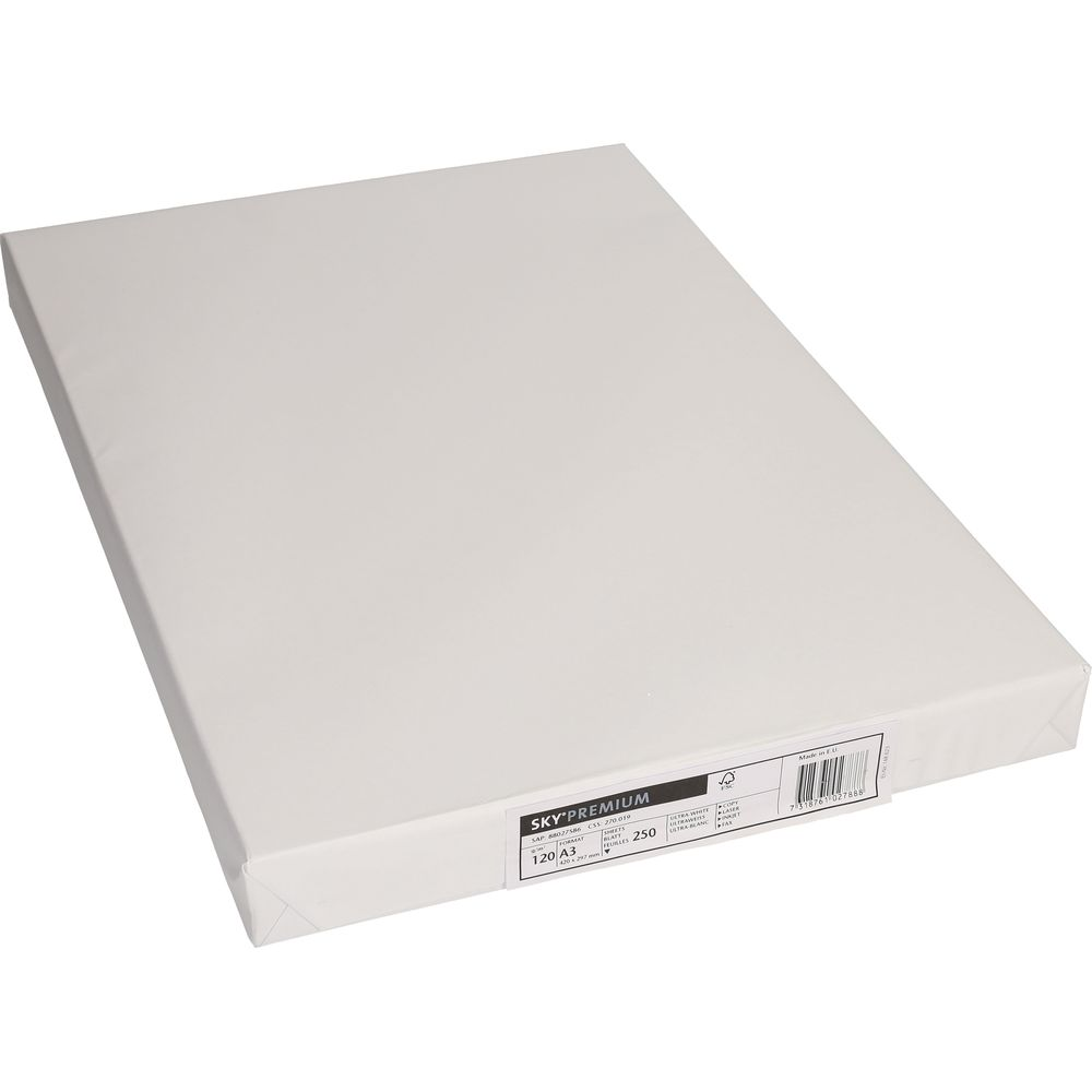 Ein Paket weißes A3-Papier mit 250 Blatt, 120 g/m², von Sky Premium.
