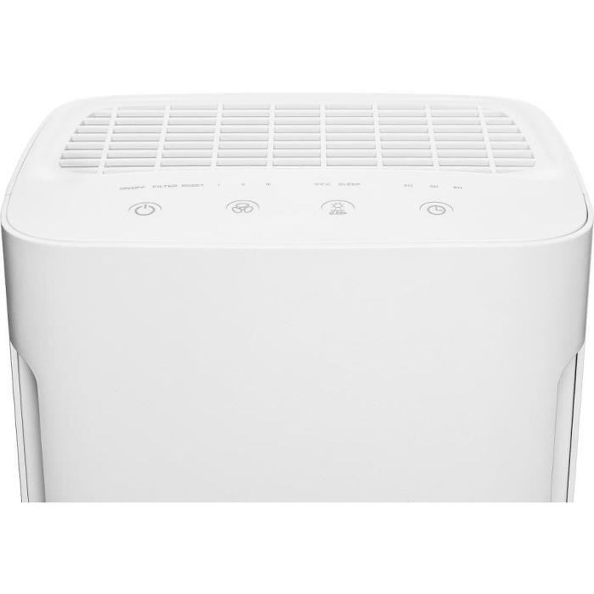 Purificatore d'aria bianco con pulsanti di controllo e prese d'aria in alto.