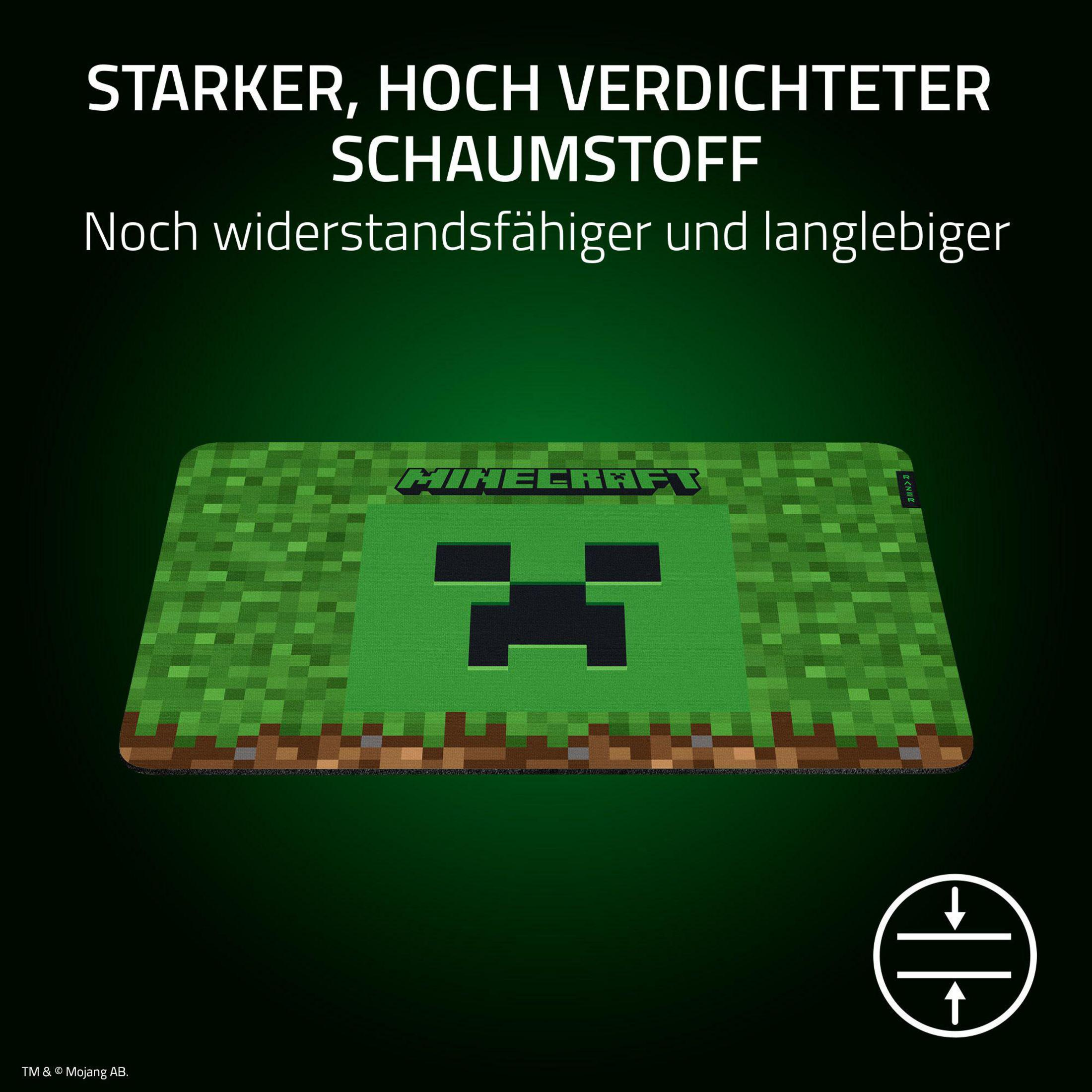 Alfombrilla de ratón Minecraft con cara de Creeper y textura de hierba.