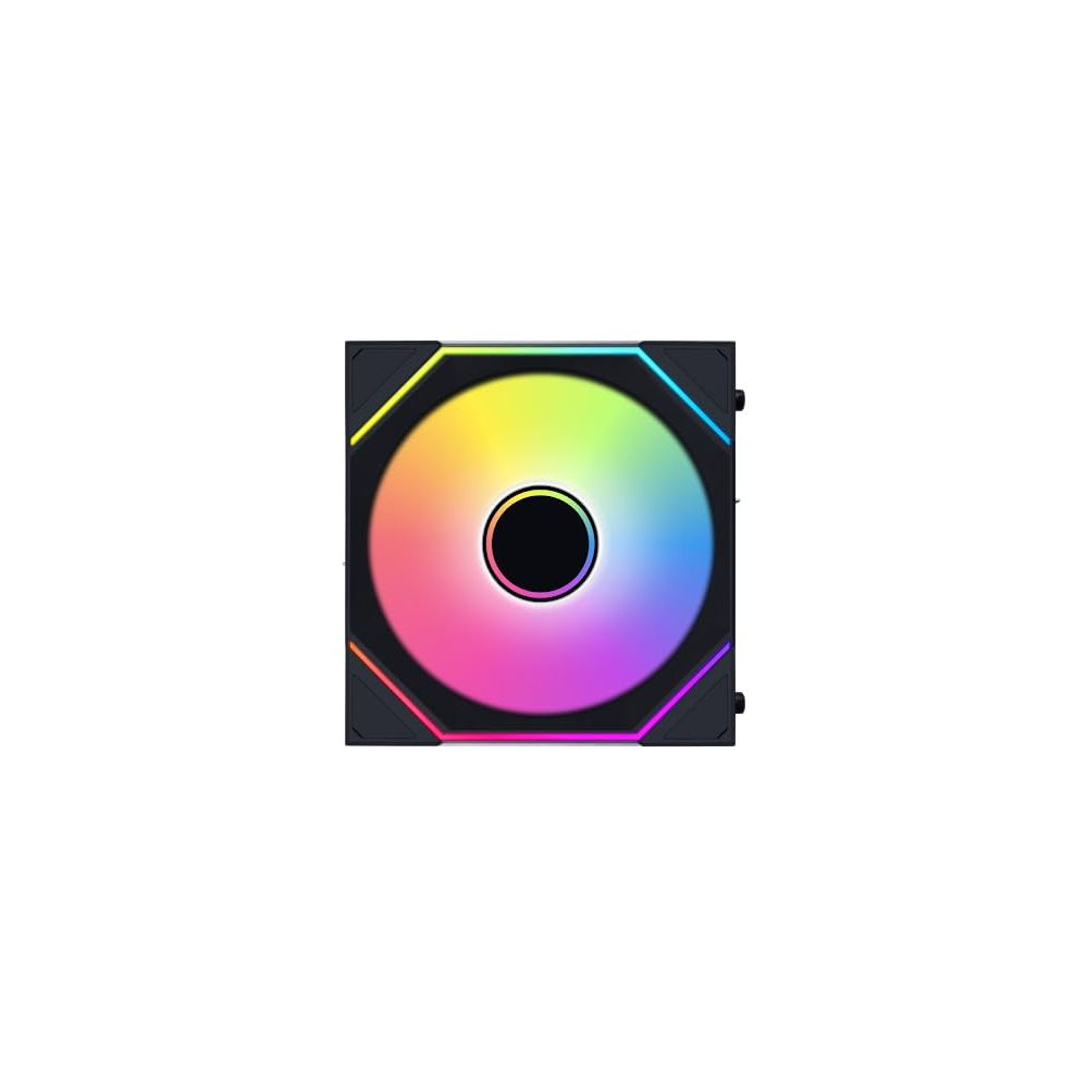 Una ventola quadrata con illuminazione RGB, che gira al centro.