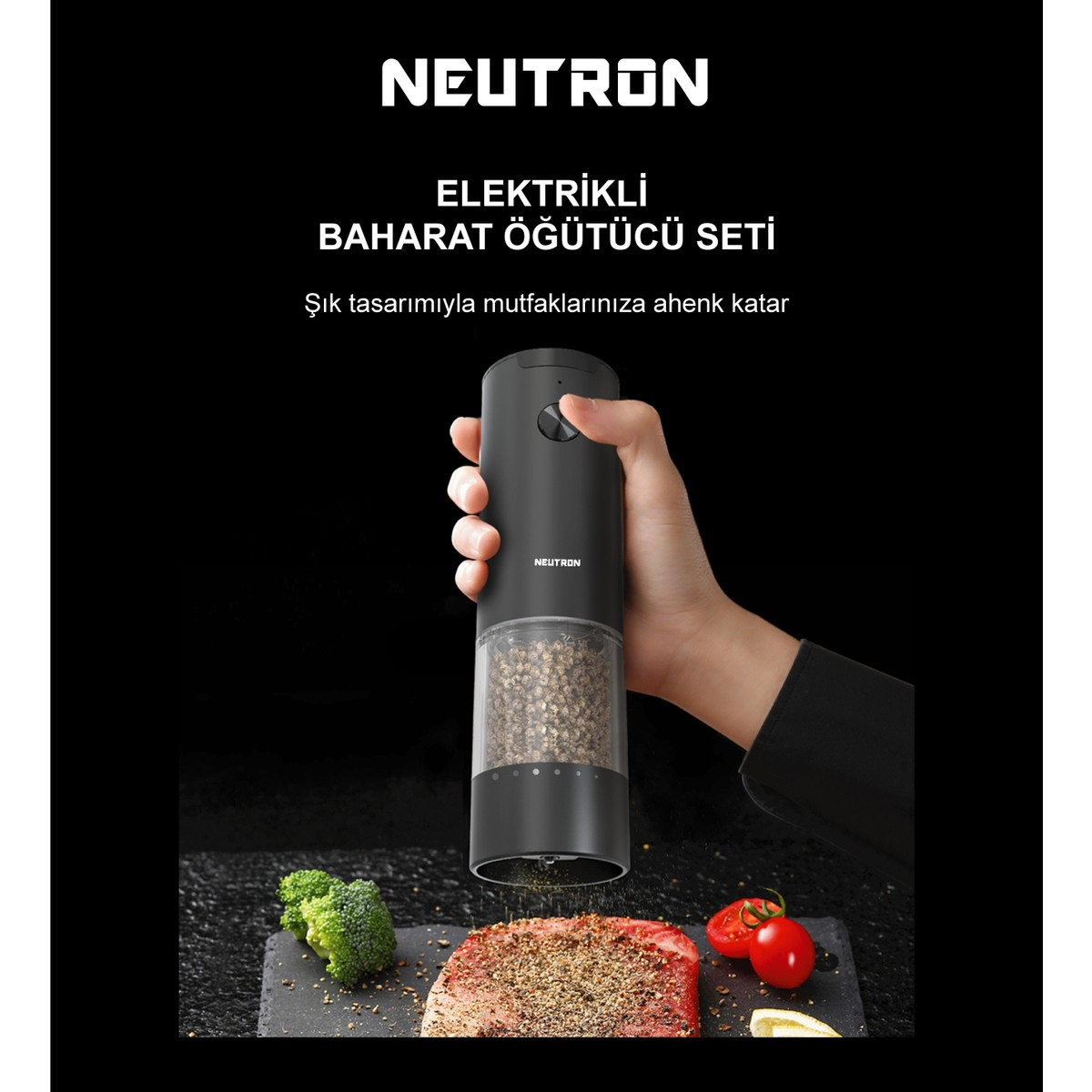 NEUTRON NTL-PG-33D Dıştan Ayarlı İkili Tuz ve Baharat Öğütücü
