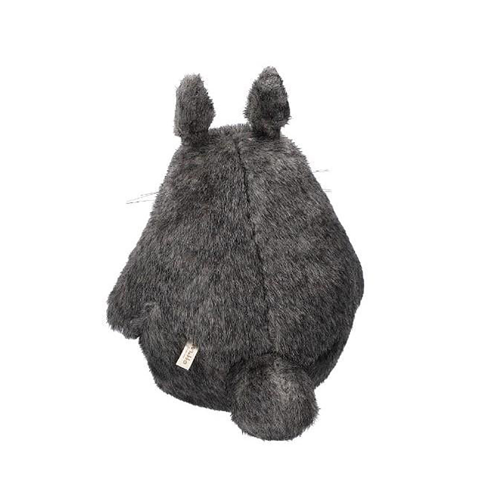 Un peluche Totoro grigio e soffice con orecchie e coda.