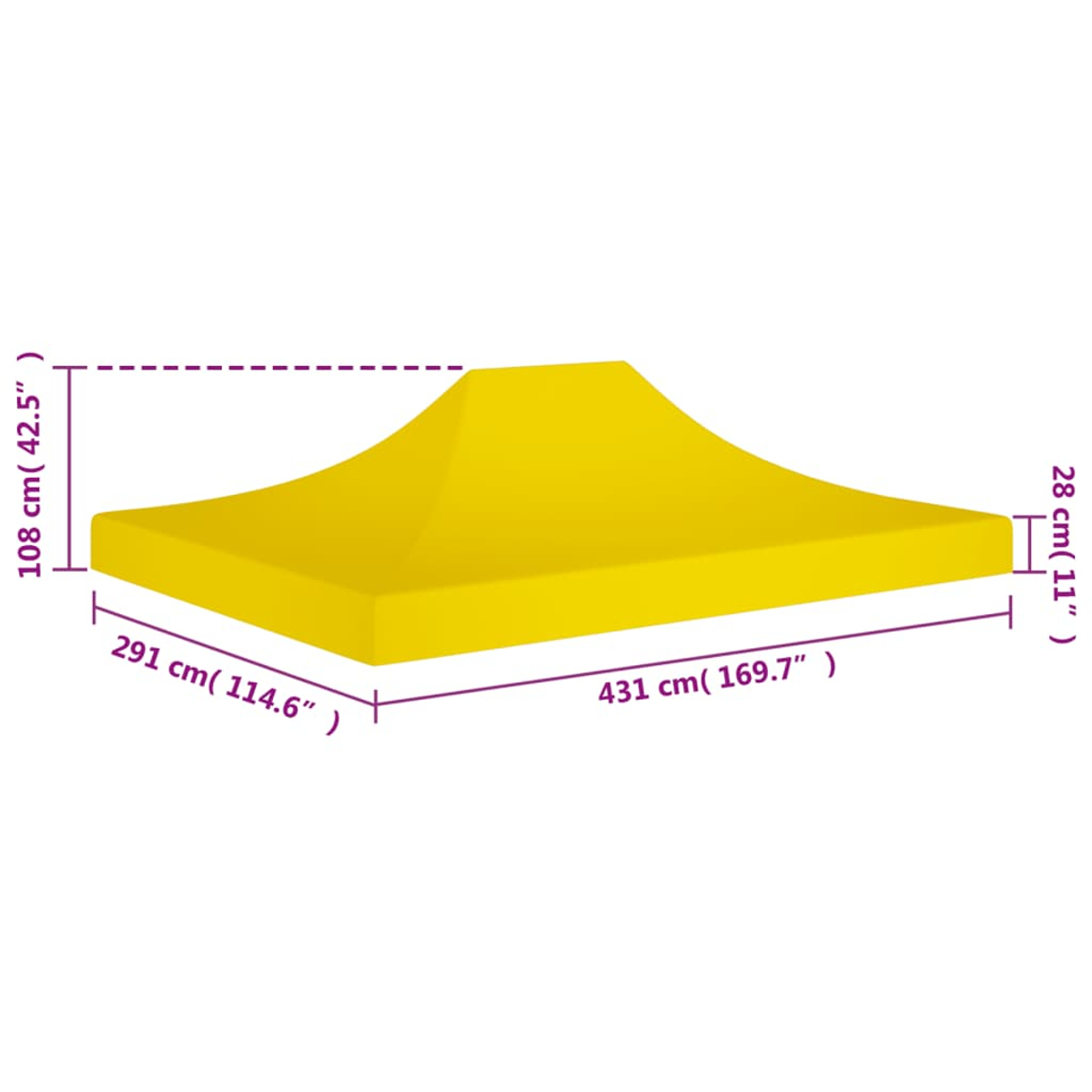 Tendalino giallo con dimensioni 291x431x108 cm e altezza 28 cm.