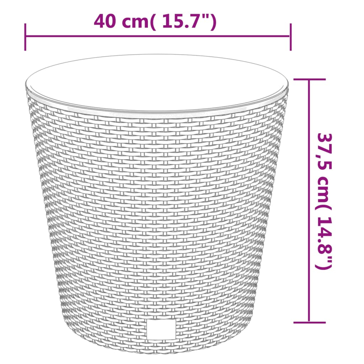 Ein runder Korb mit Geflechtmuster, 40 cm breit und 37,5 cm hoch.