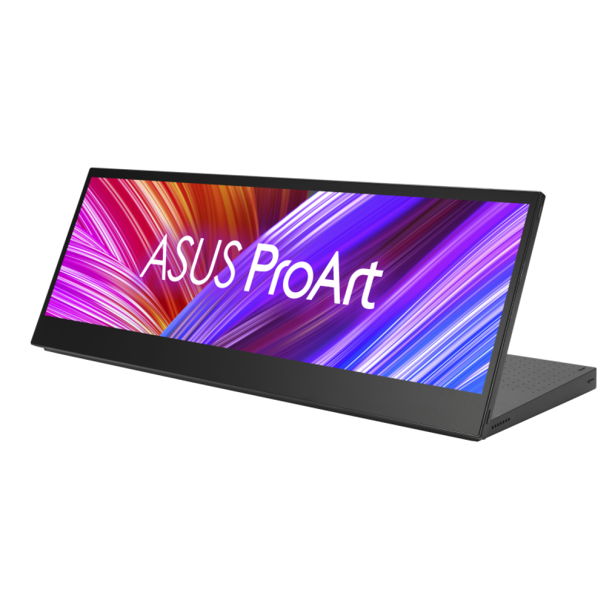 Un moniteur portable noir ASUS ProArt affichant un fond coloré.