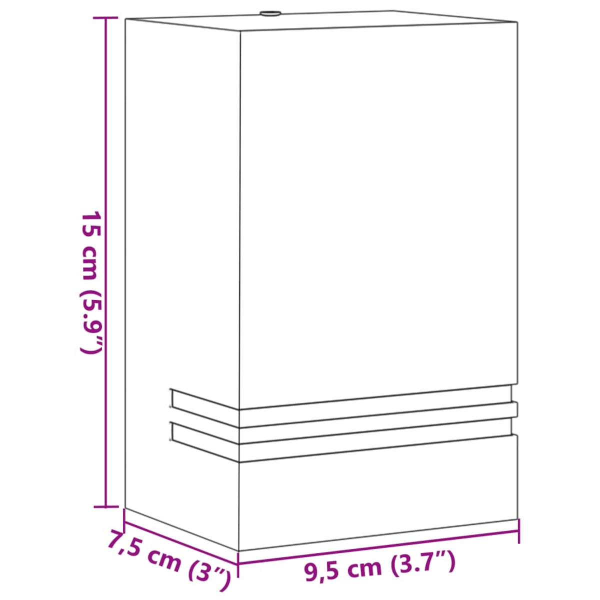 Ein rechteckiger Block mit Maßen 15x9,5x7,5 cm.