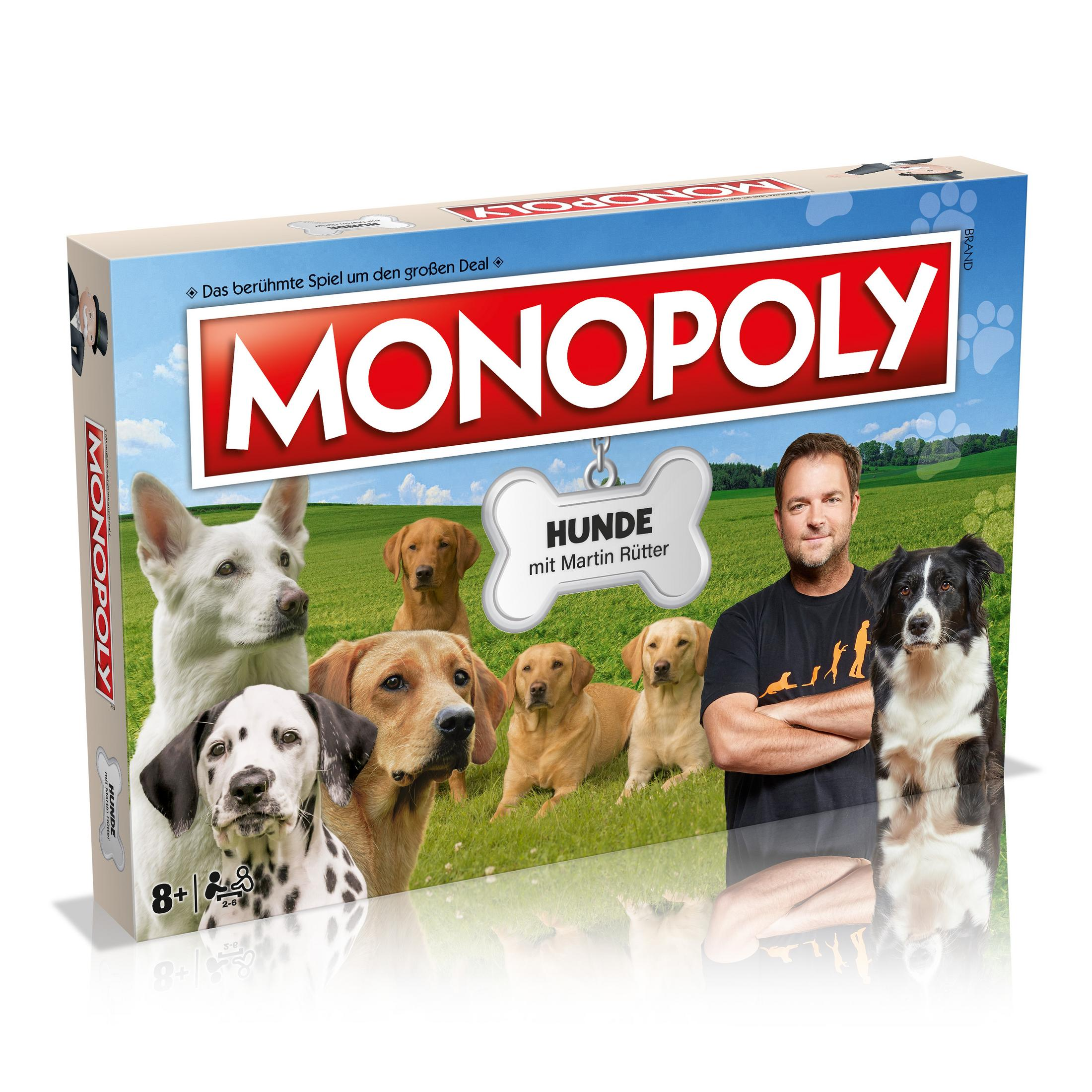 Monopoly Hunde Brettspiel mit Martin Rütter, Männer, Hunde, Gras, Himmel