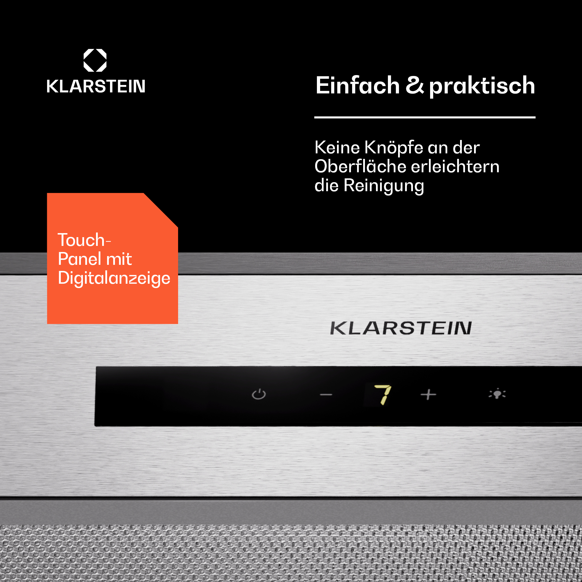 Dispositivo Klarstein con pannello touch, display digitale e griglia.