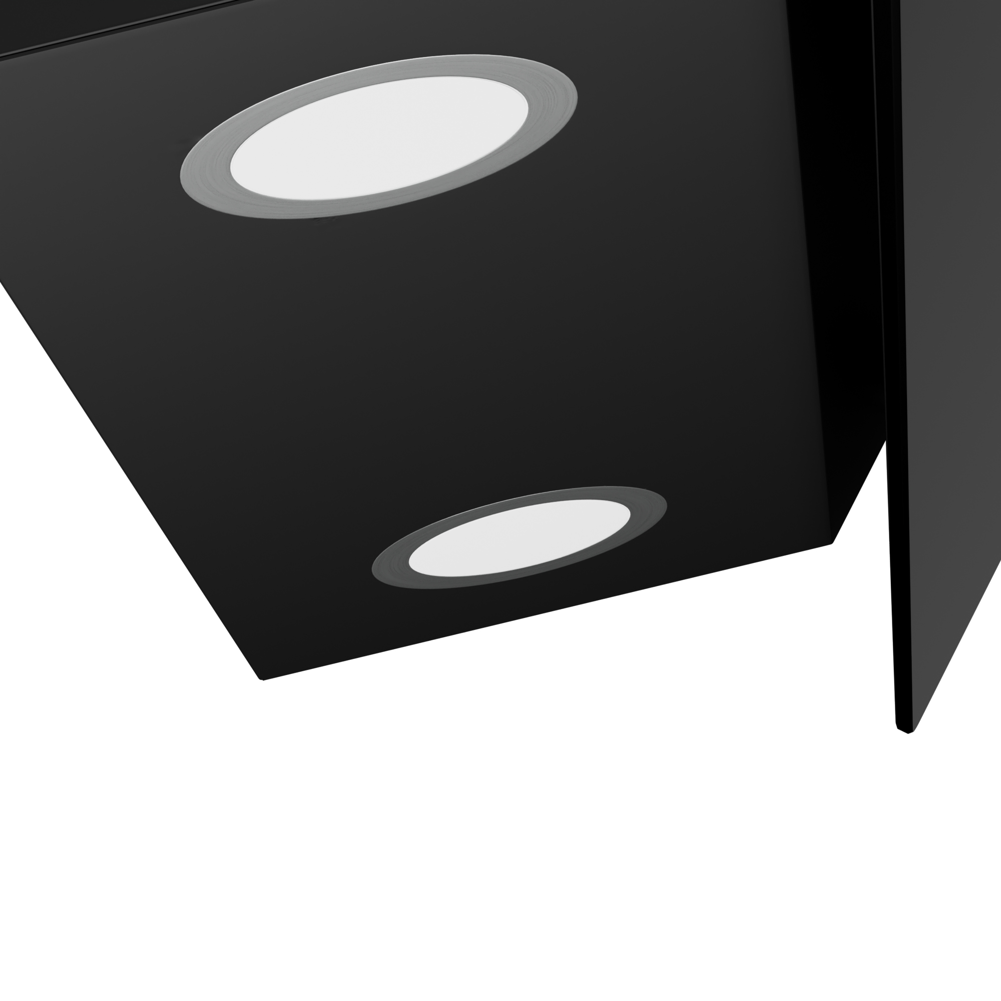 Cappa aspirante nera con due luci LED rotonde.