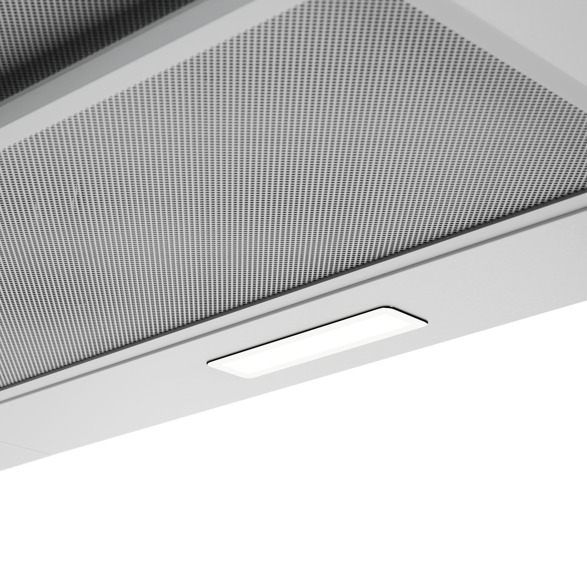 Primo piano di un filtro di cappa aspirante con illuminazione integrata.