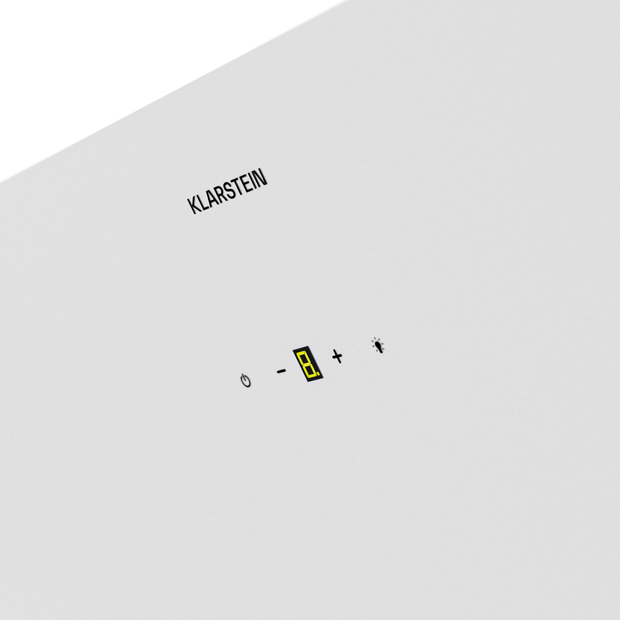 Klarstein-Logo über digitaler Anzeige mit Tasten und Lichtsymbol.