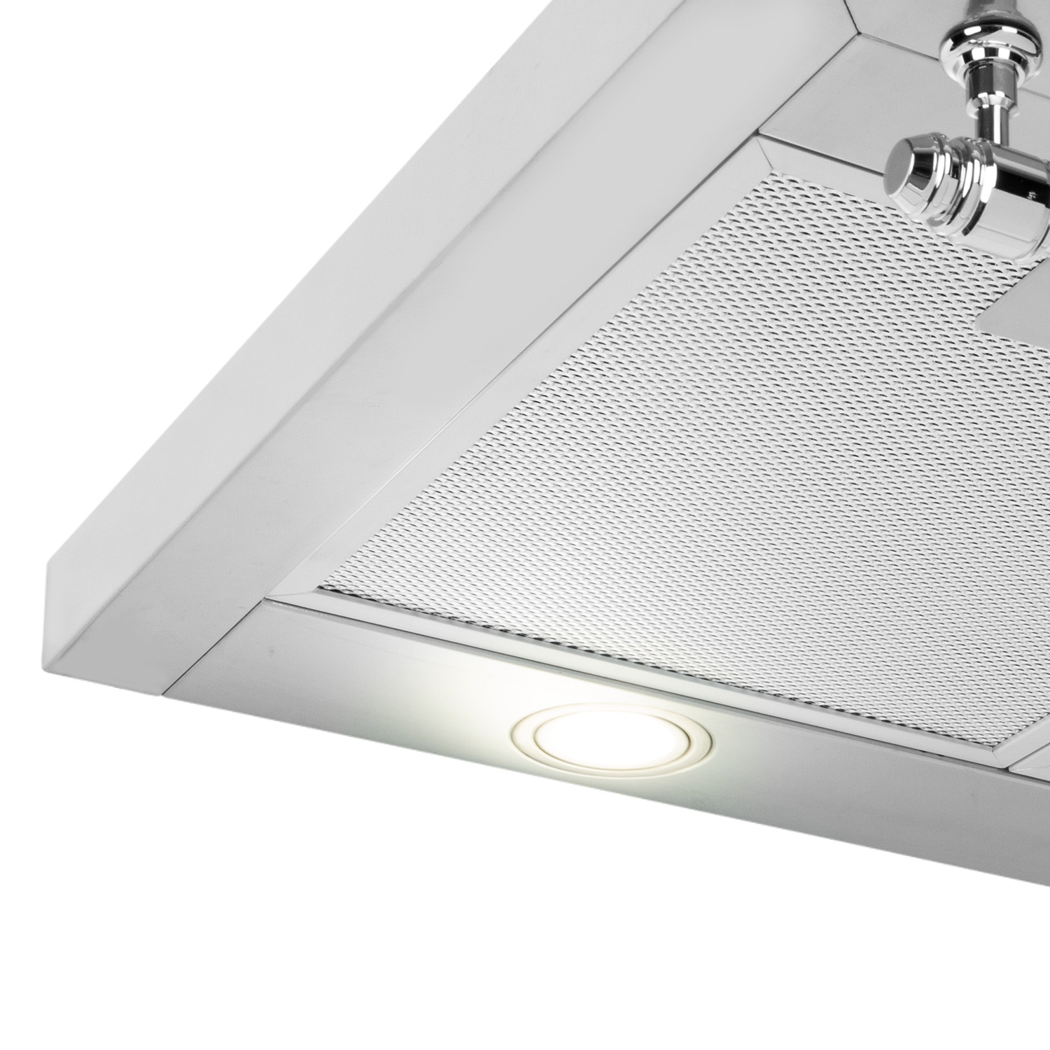 Un filtro cappa argento con luce integrata.