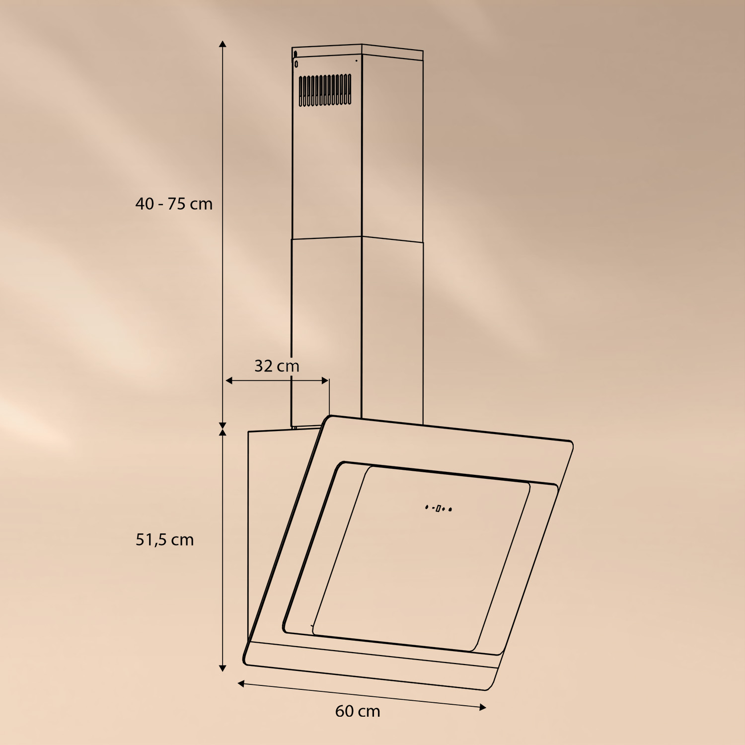 Una campana extractora con dimensiones y altura ajustable.