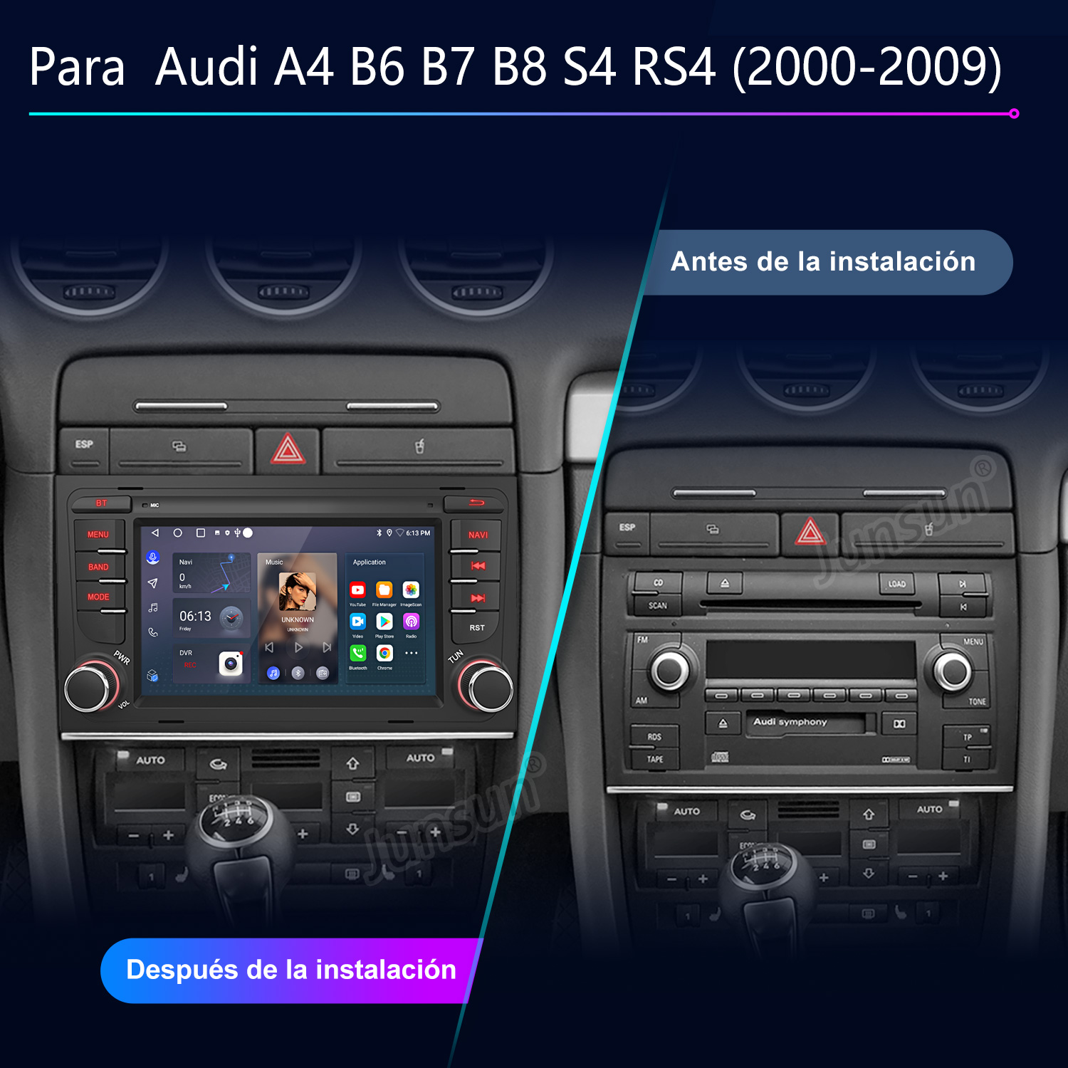 Comparación: Sistema de infoentretenimiento Audi A4 (2000-09) antes y después.