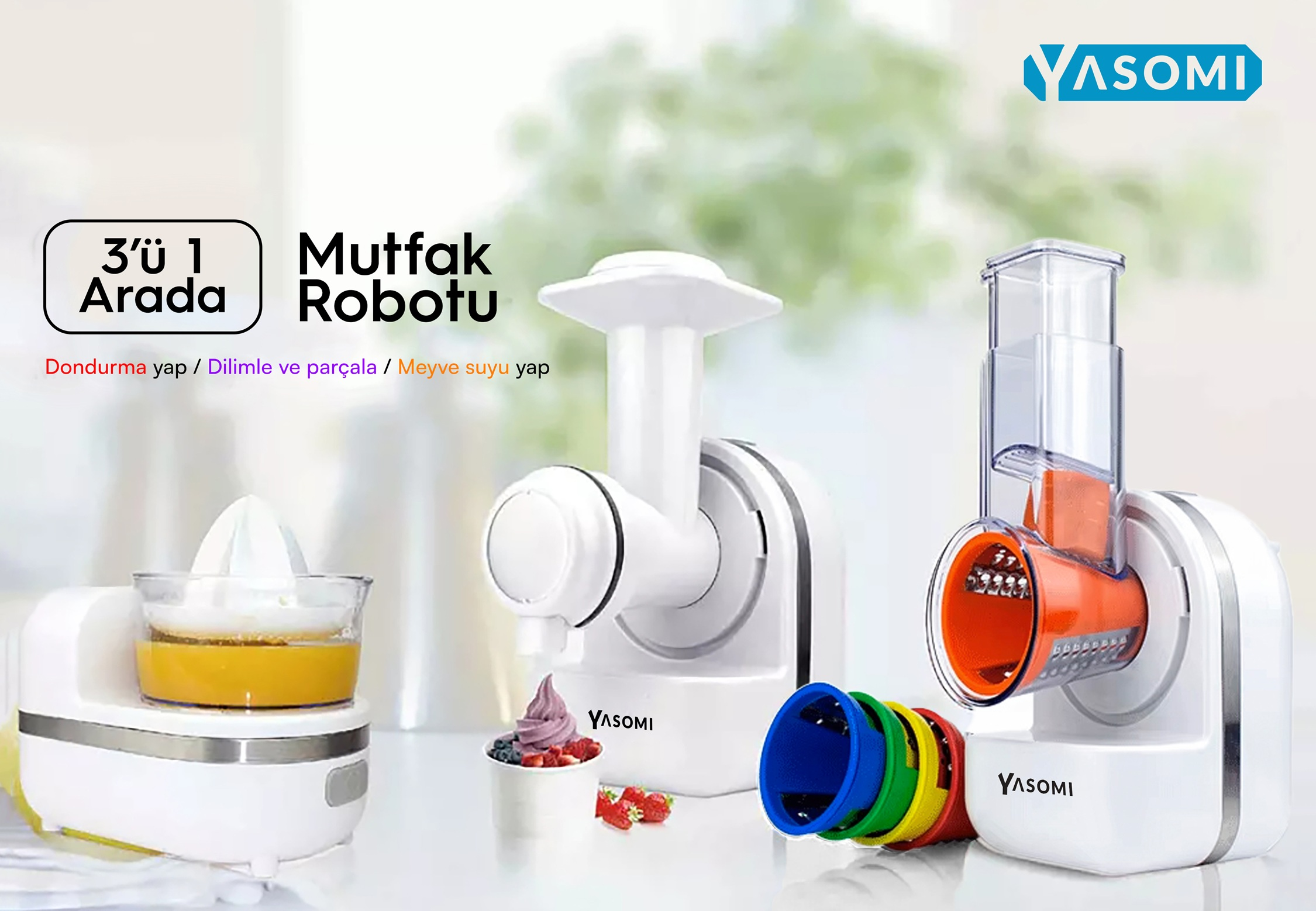 YASOMI BL025 3'ü 1 Arada Dondurma Makinesi ve Elektrikli Rende
