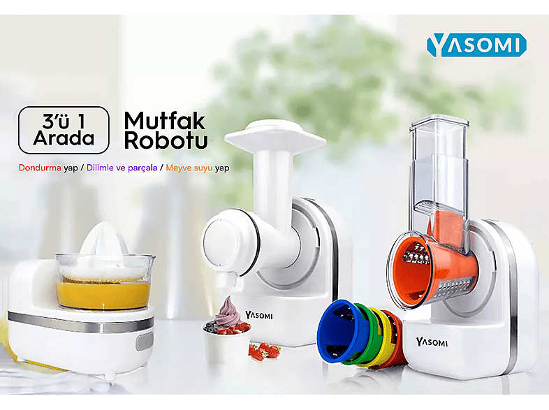 YASOMI BL025 3'ü 1 Arada Dondurma Makinesi ve Elektrikli Rende