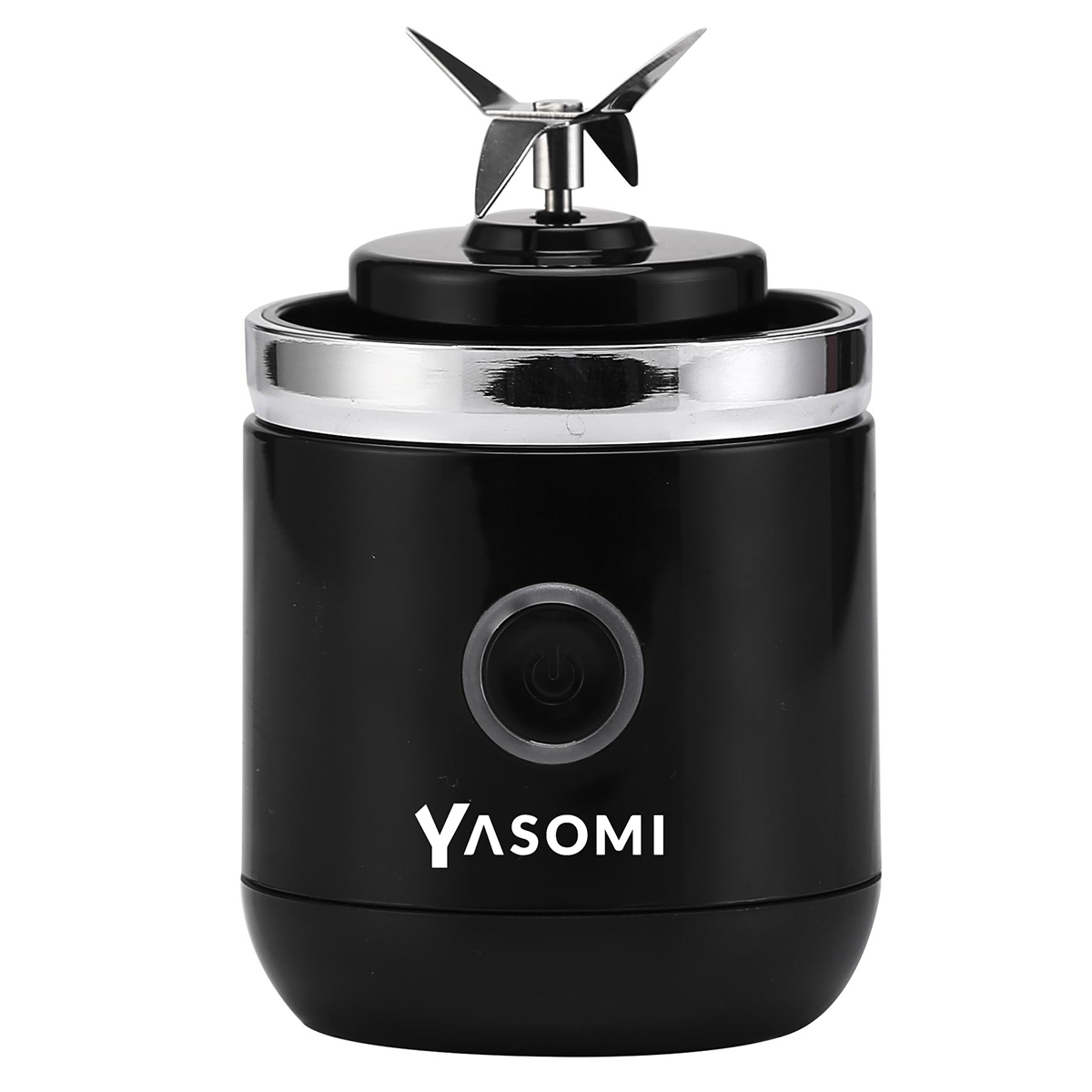 Gümüş halkalı ve bıçaklı siyah mini blender.