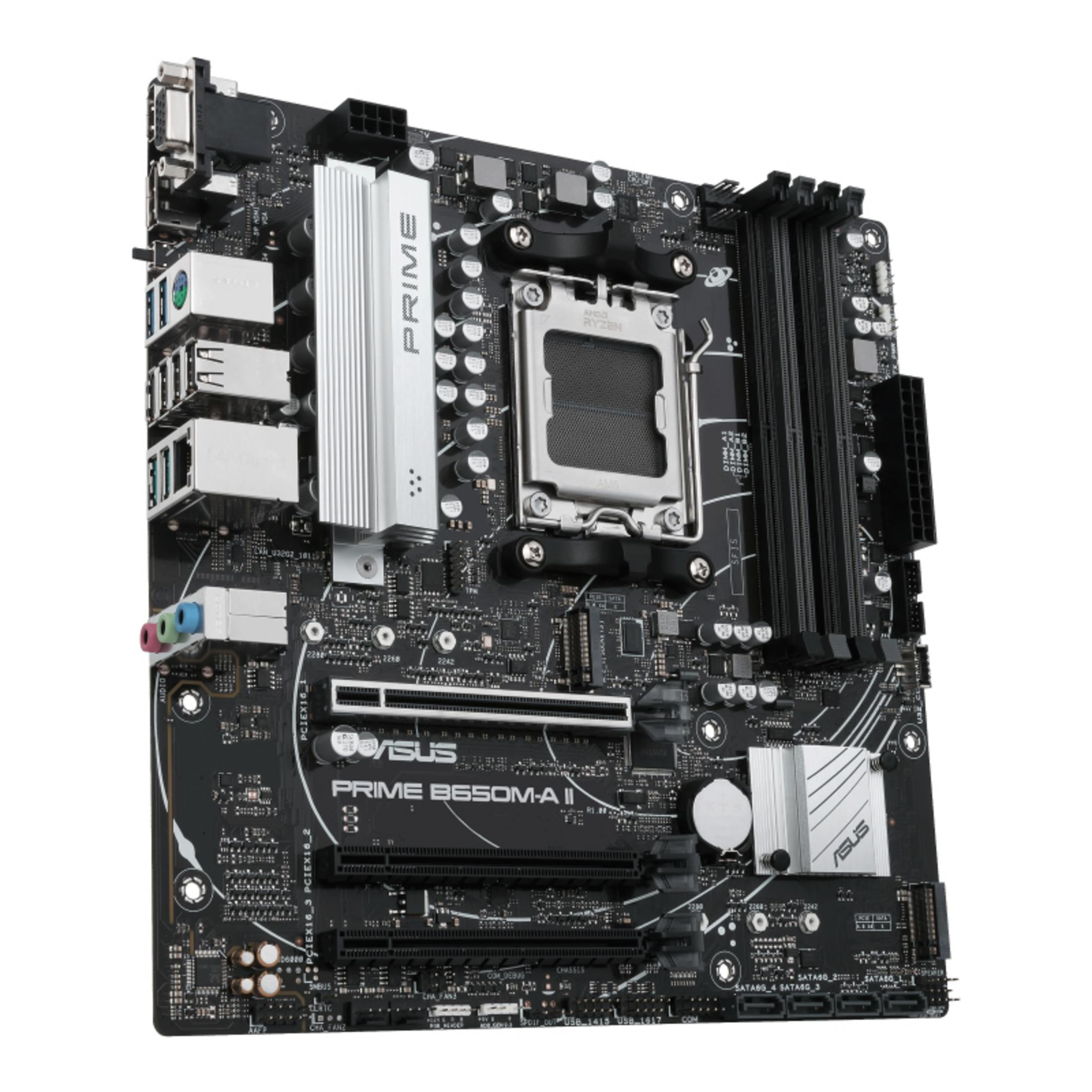 ASUS PRIME B650M-A anakart CPU soketi, RAM yuvaları ve bağlantı noktalarıyla.
