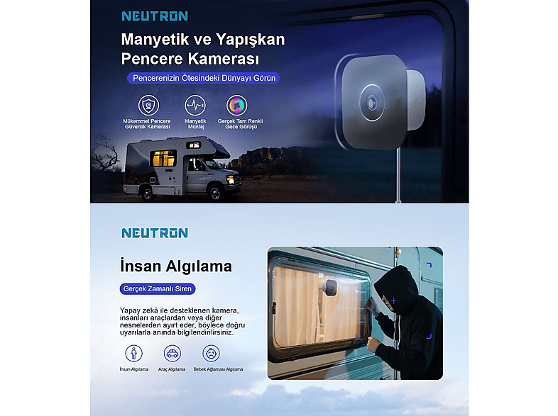 NEUTRON NTL-IP15GS-3MP 3MP Akıllı Wifi Karavan Ve Pencere Kamerası Beyaz